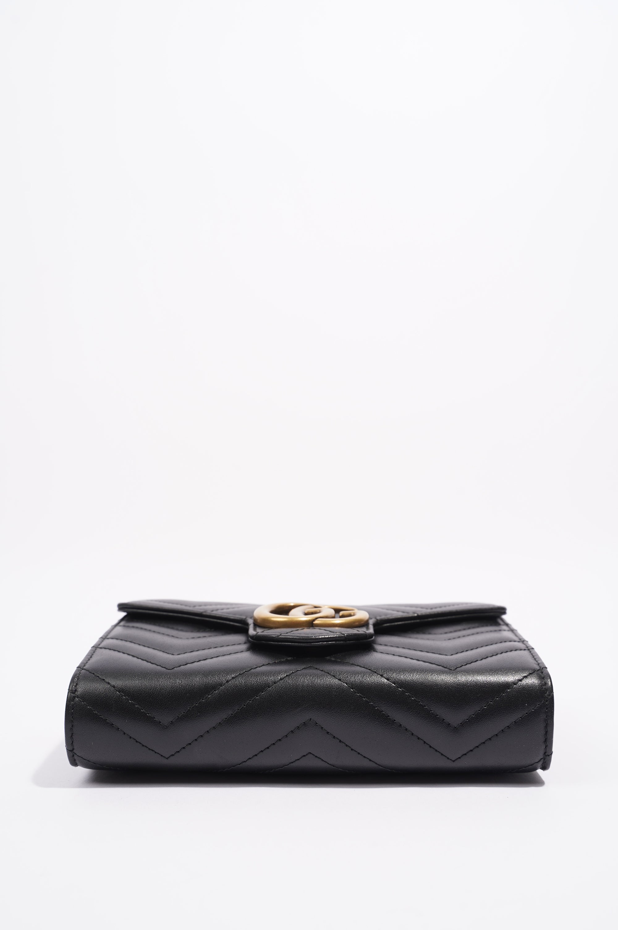 Gucci Womens Marmont Flap Black / Gold Matelasse Mini