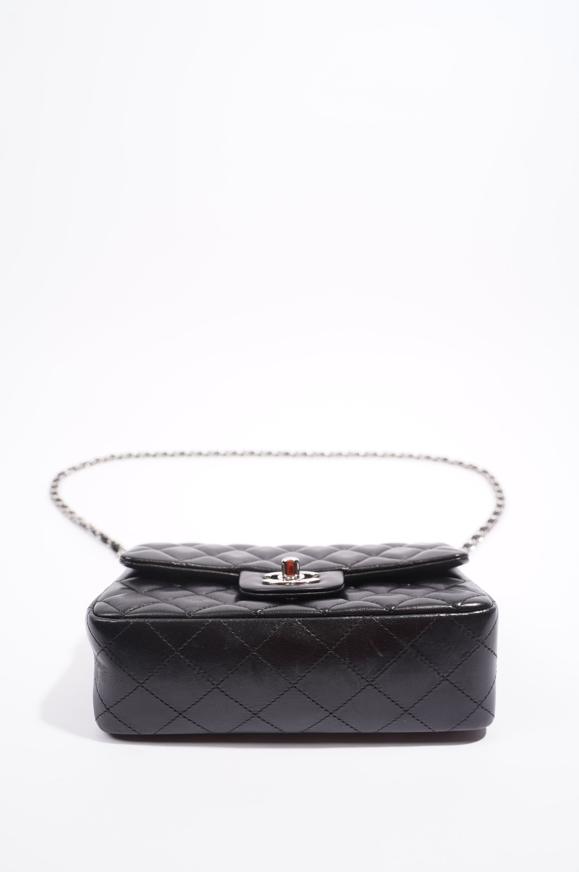 Chanel Womens Lambskin Flap Bag Black Mini