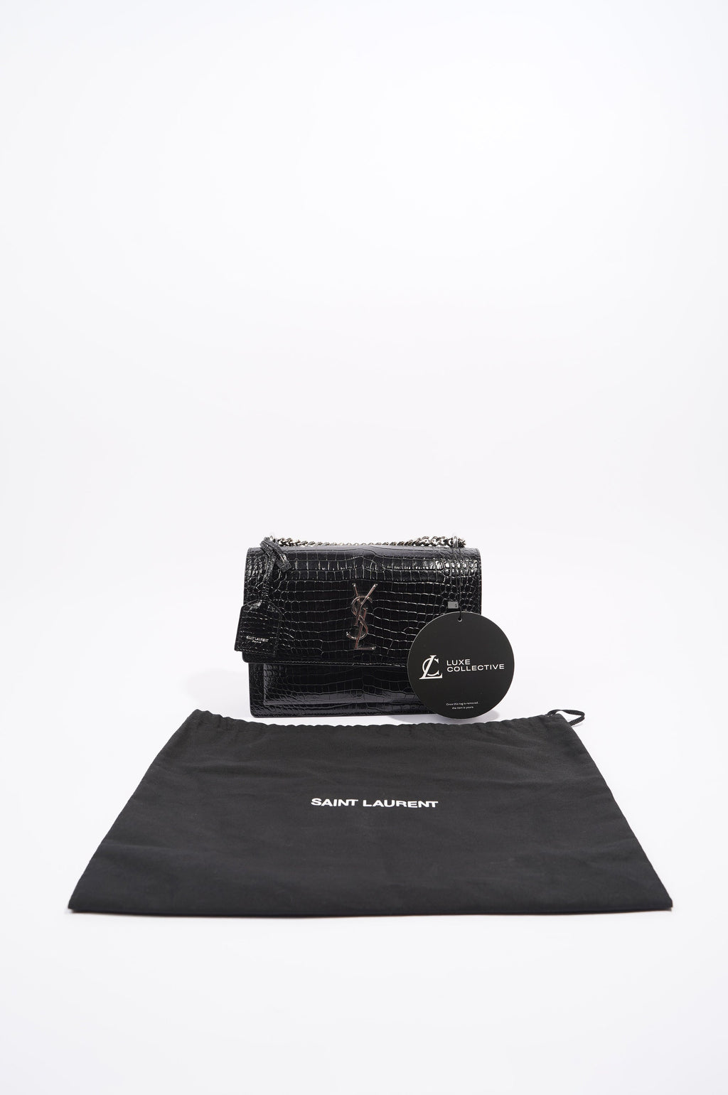 Saint Laurent Womens Sunset Bag Black Croc Medium