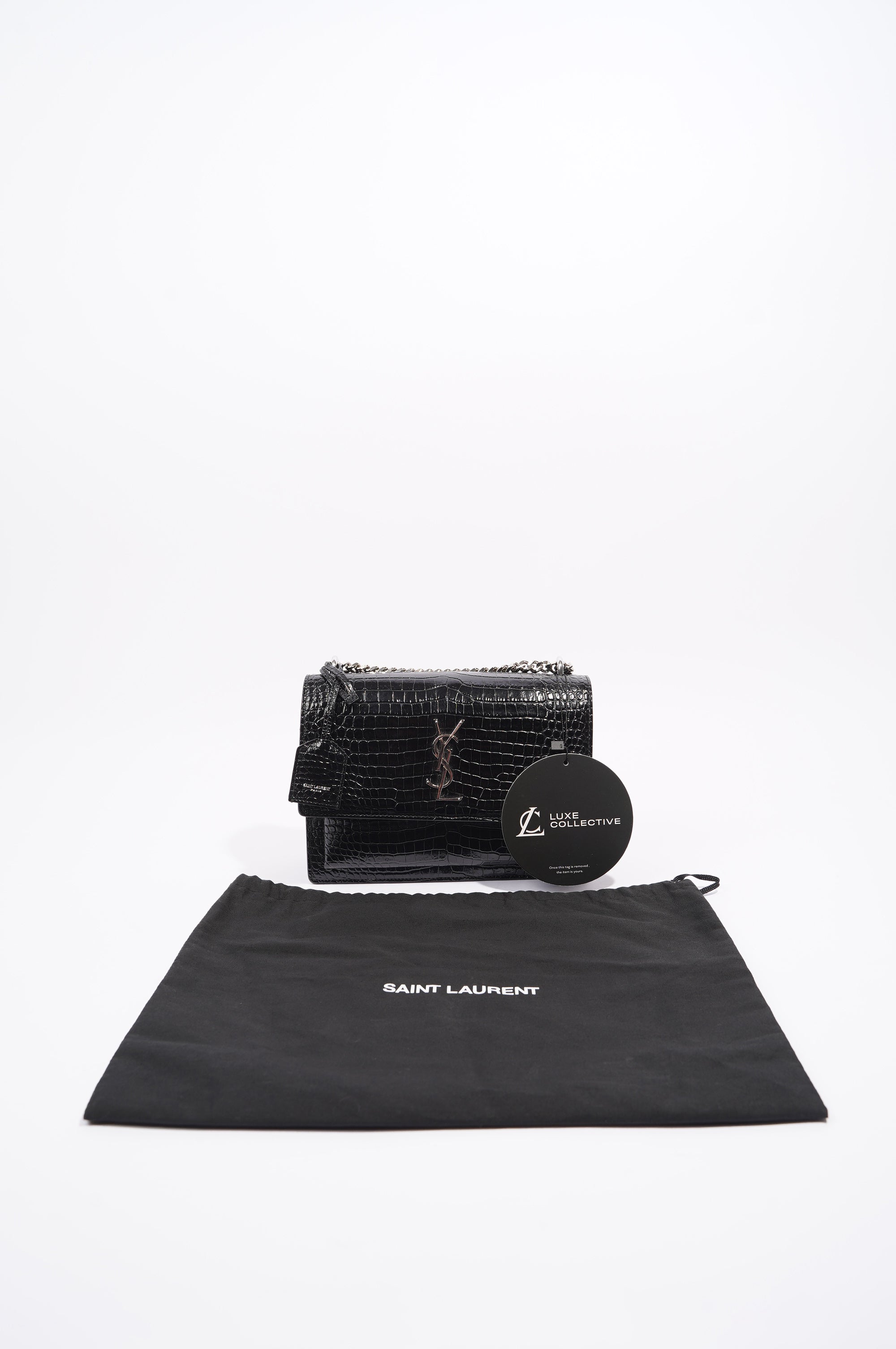 Saint Laurent Womens Sunset Bag Black Croc Medium