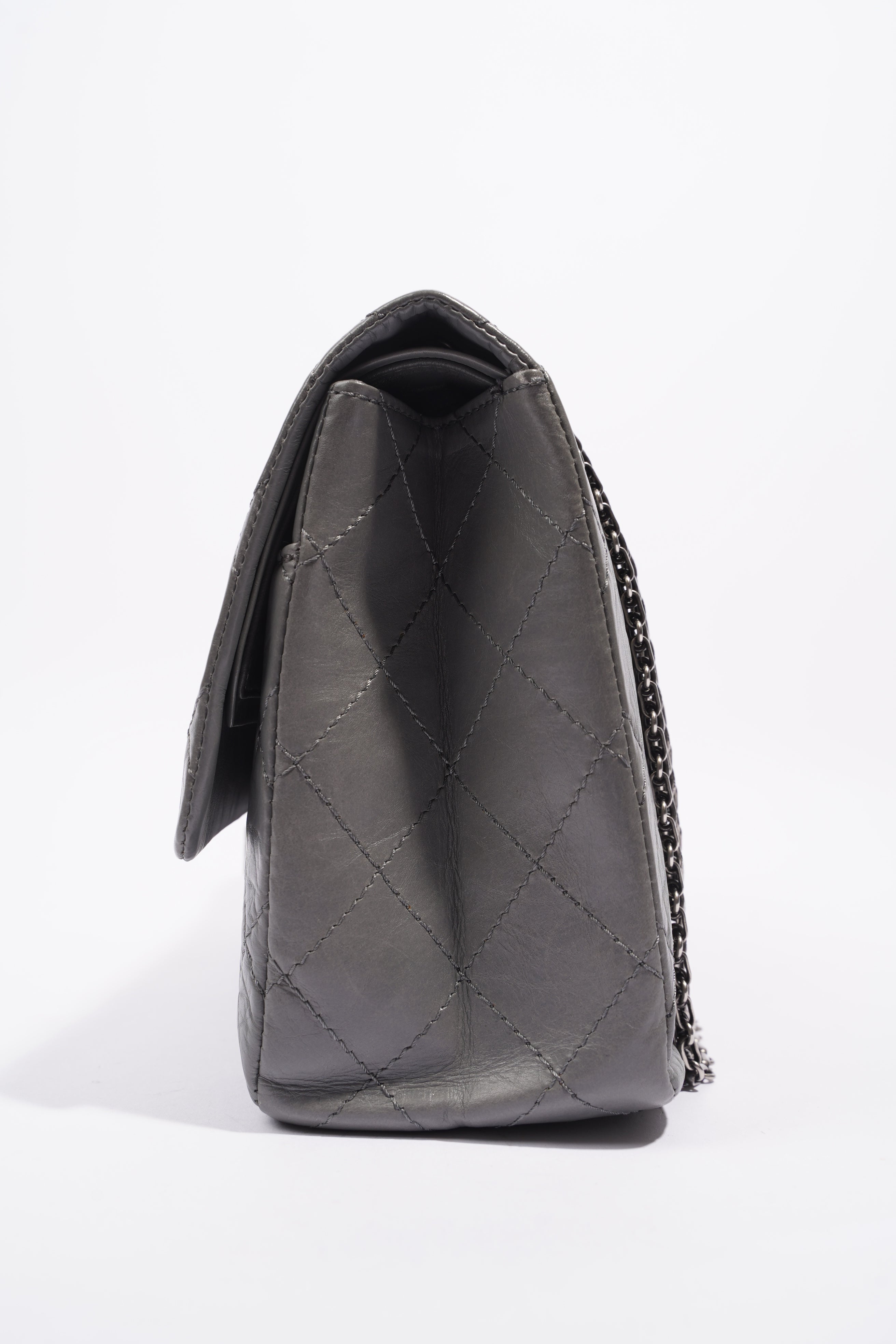 Chanel Womens 2.55 Lambskin Classic Flap Bag Grey