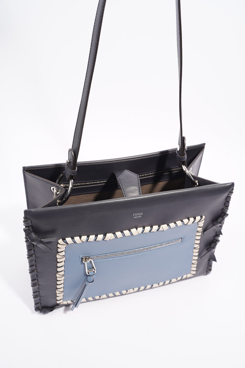 Fendi Womens Runaway Whipstitch Bag Blue / Navy