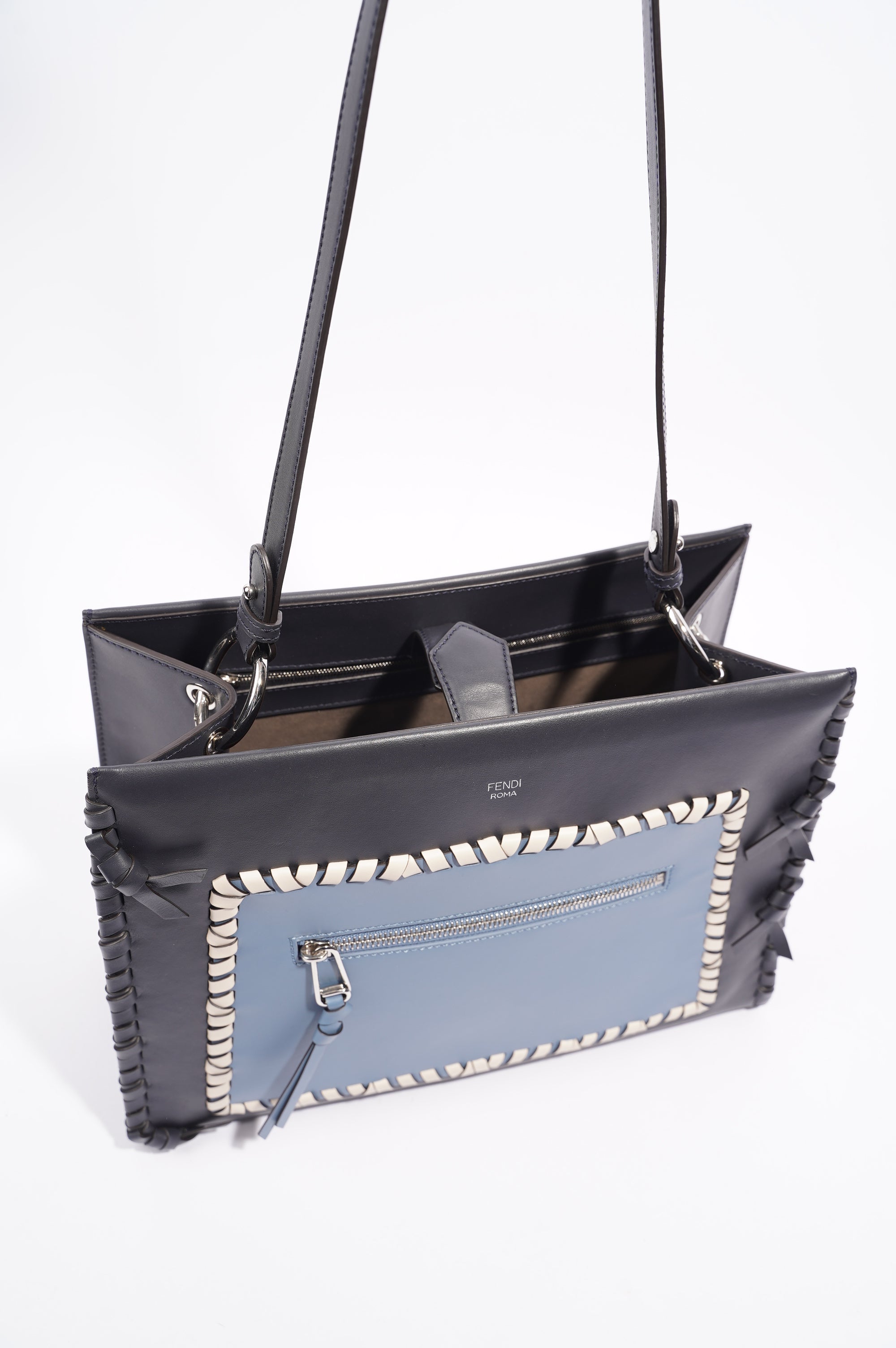 Fendi Womens Runaway Whipstitch Bag Blue / Navy