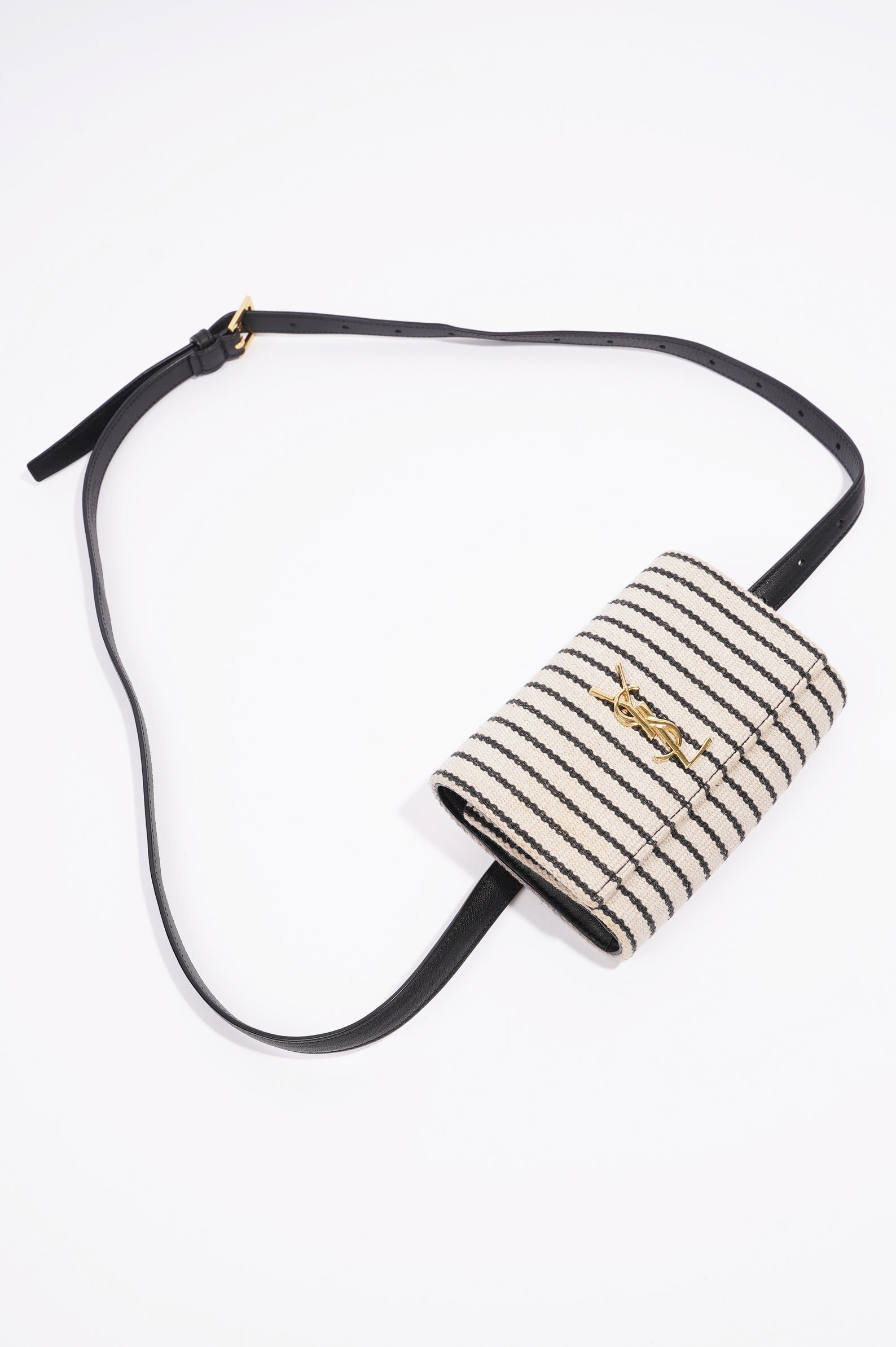 Saint Laurent Womens Kate Belt Bag Cream / Black Canvas Mini