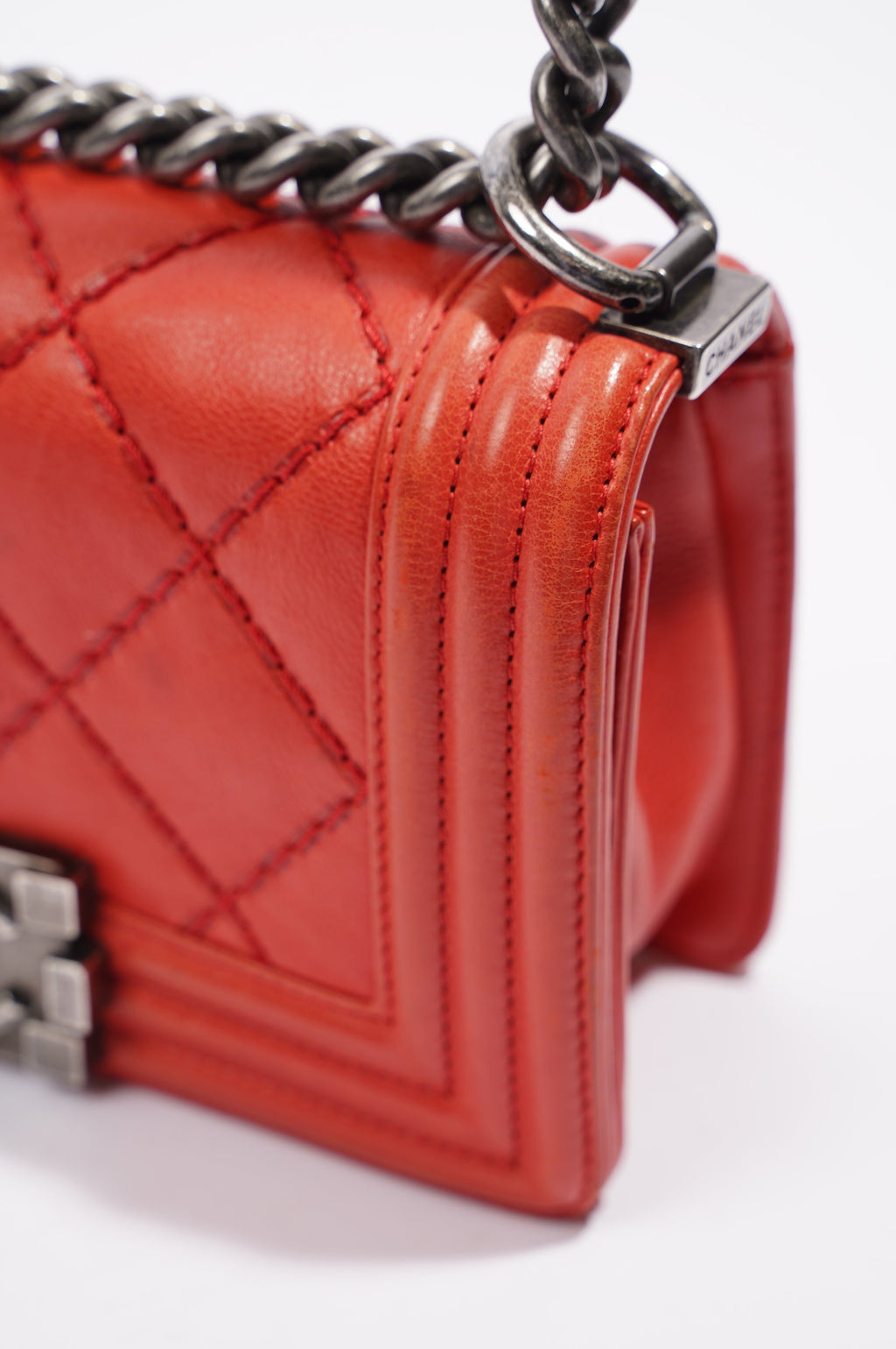 Chanel Womens Boy Bag Red Lambskin Small