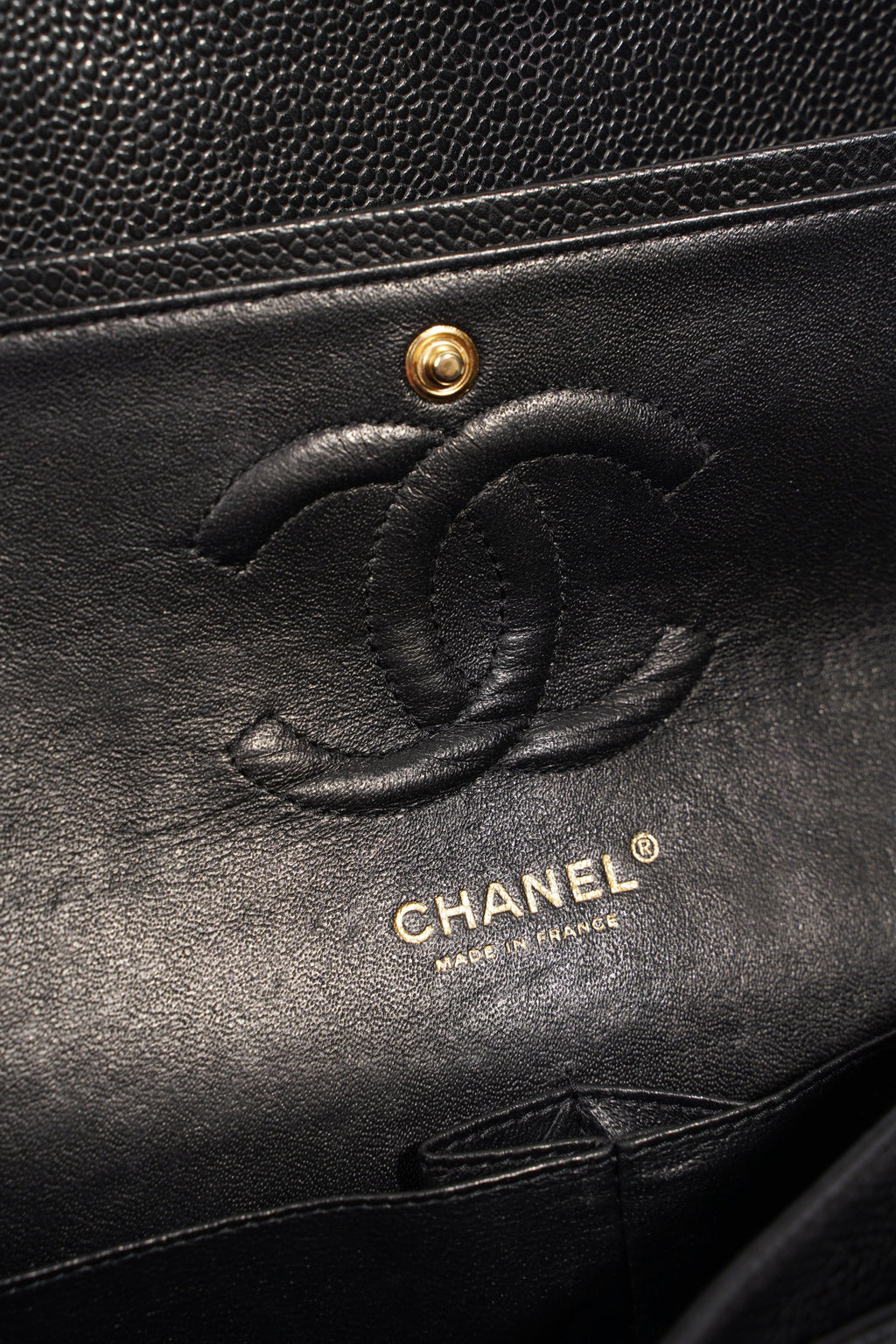 Chanel Womens Classic Flap Black Gold Medium