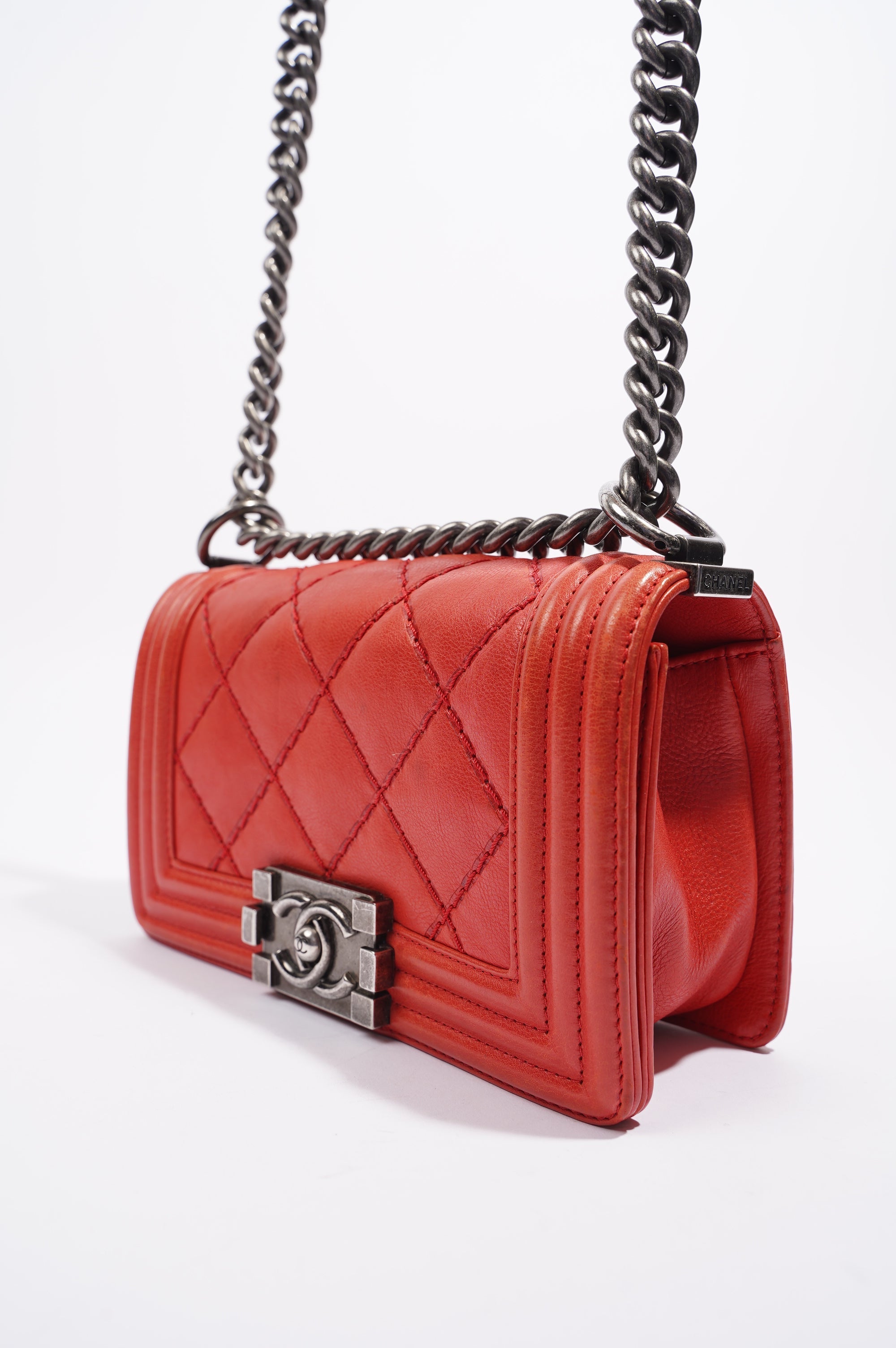 Chanel Womens Boy Bag Red Lambskin Small
