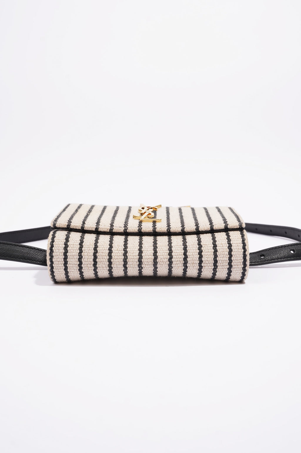 Saint Laurent Womens Kate Belt Bag Cream / Black Canvas Mini