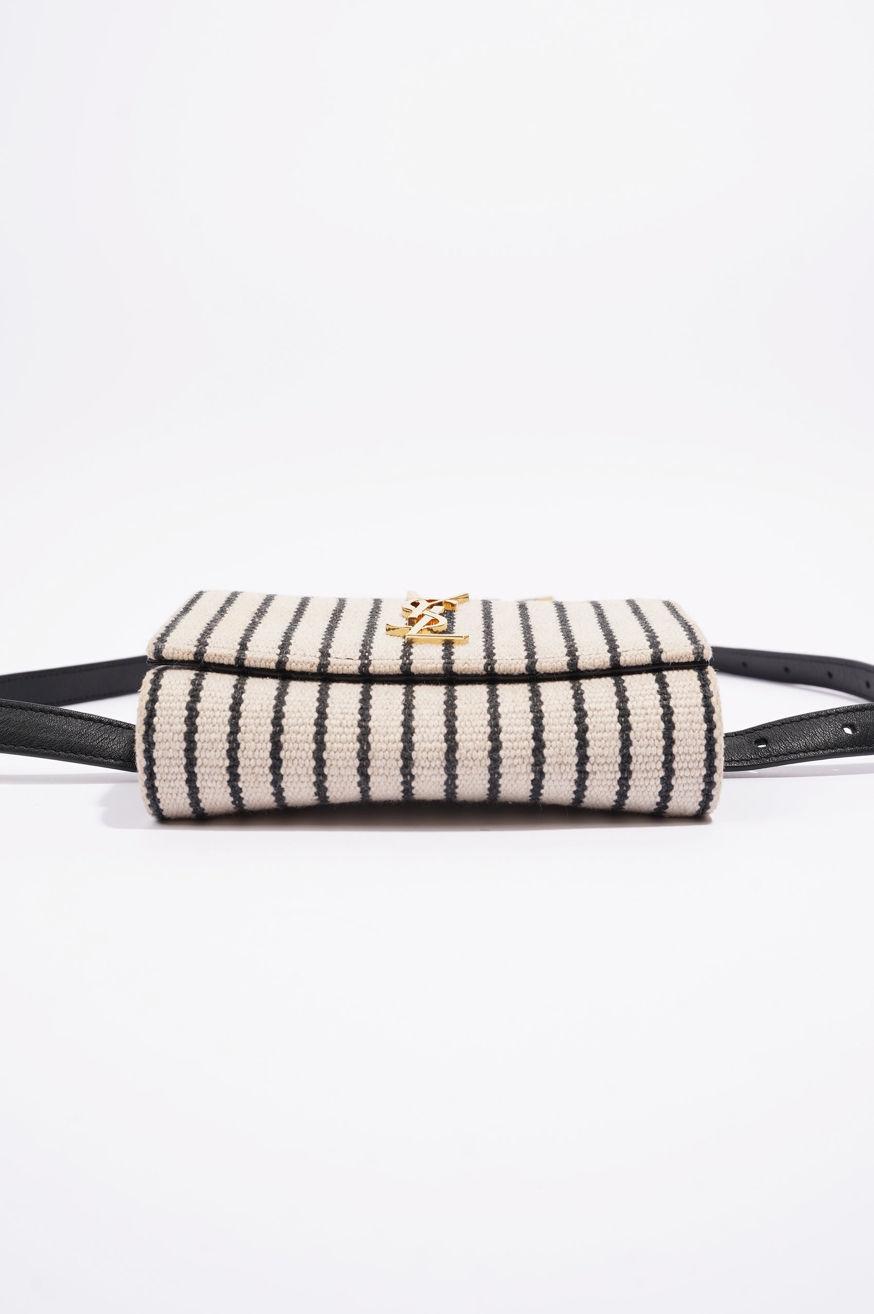 Saint Laurent Womens Kate Belt Bag Cream / Black Canvas Mini