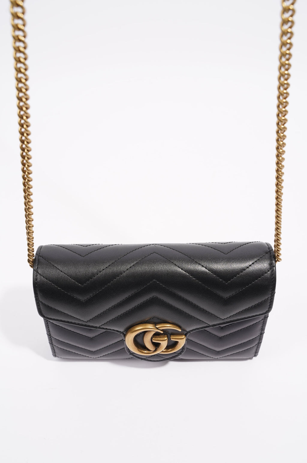 Gucci Womens Marmont Flap Black / Gold Matelasse Mini