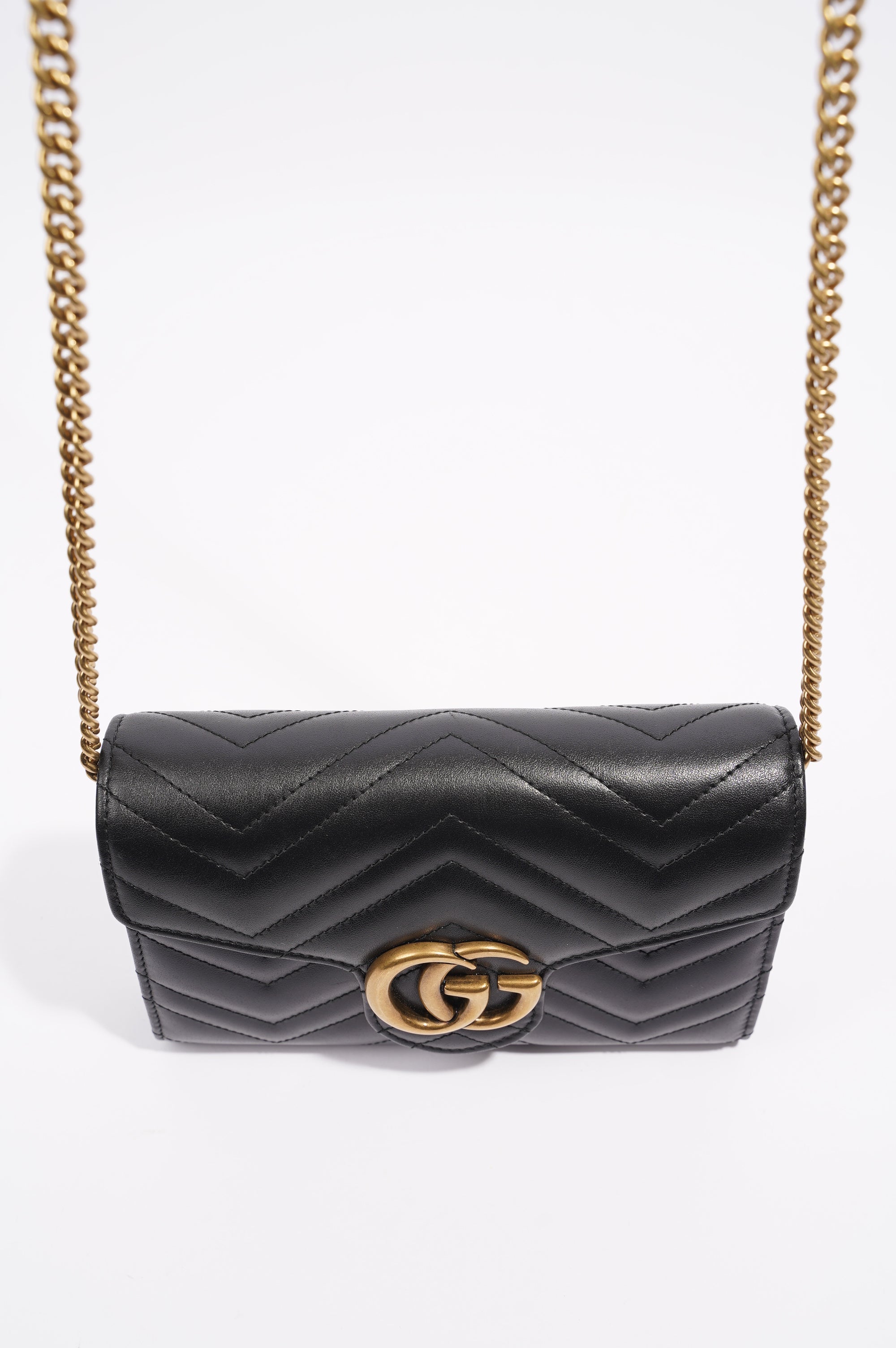 Gucci Womens Marmont Flap Black / Gold Matelasse Mini