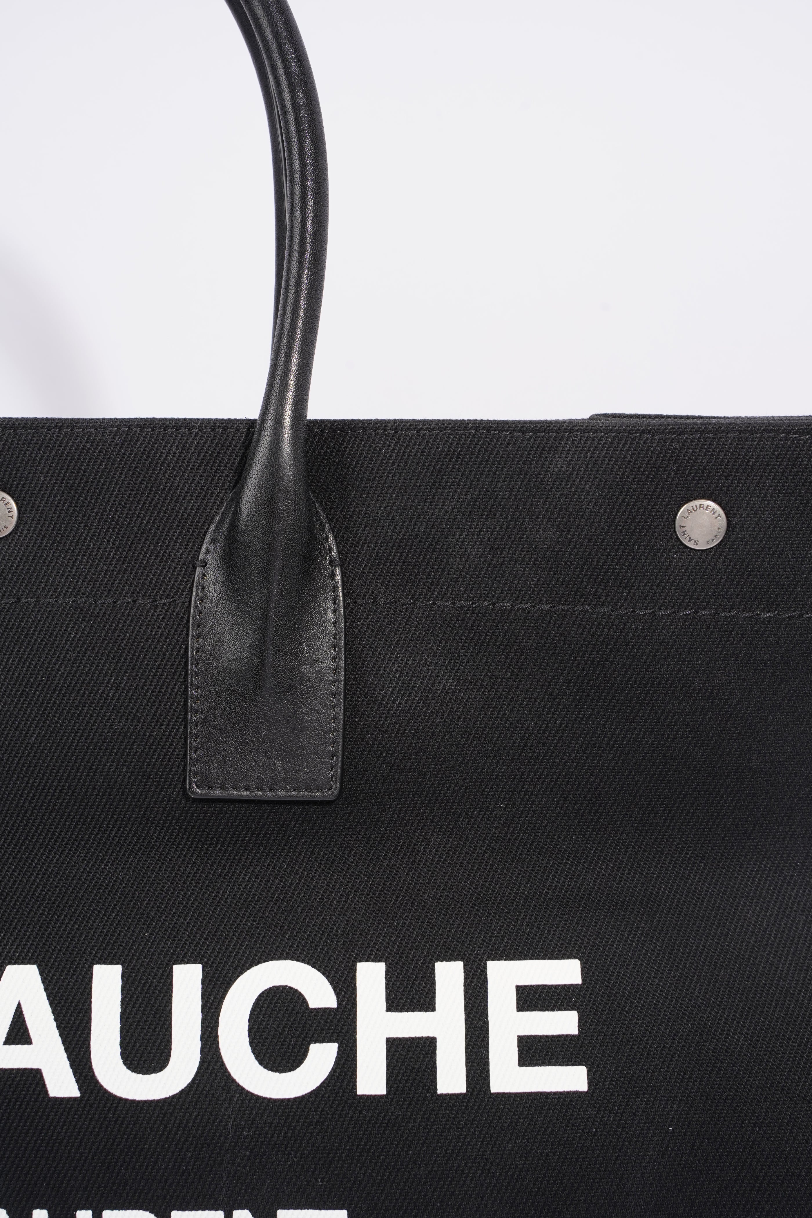 Saint Laurent Womens Rive Gauche Tote Black Canvas Large