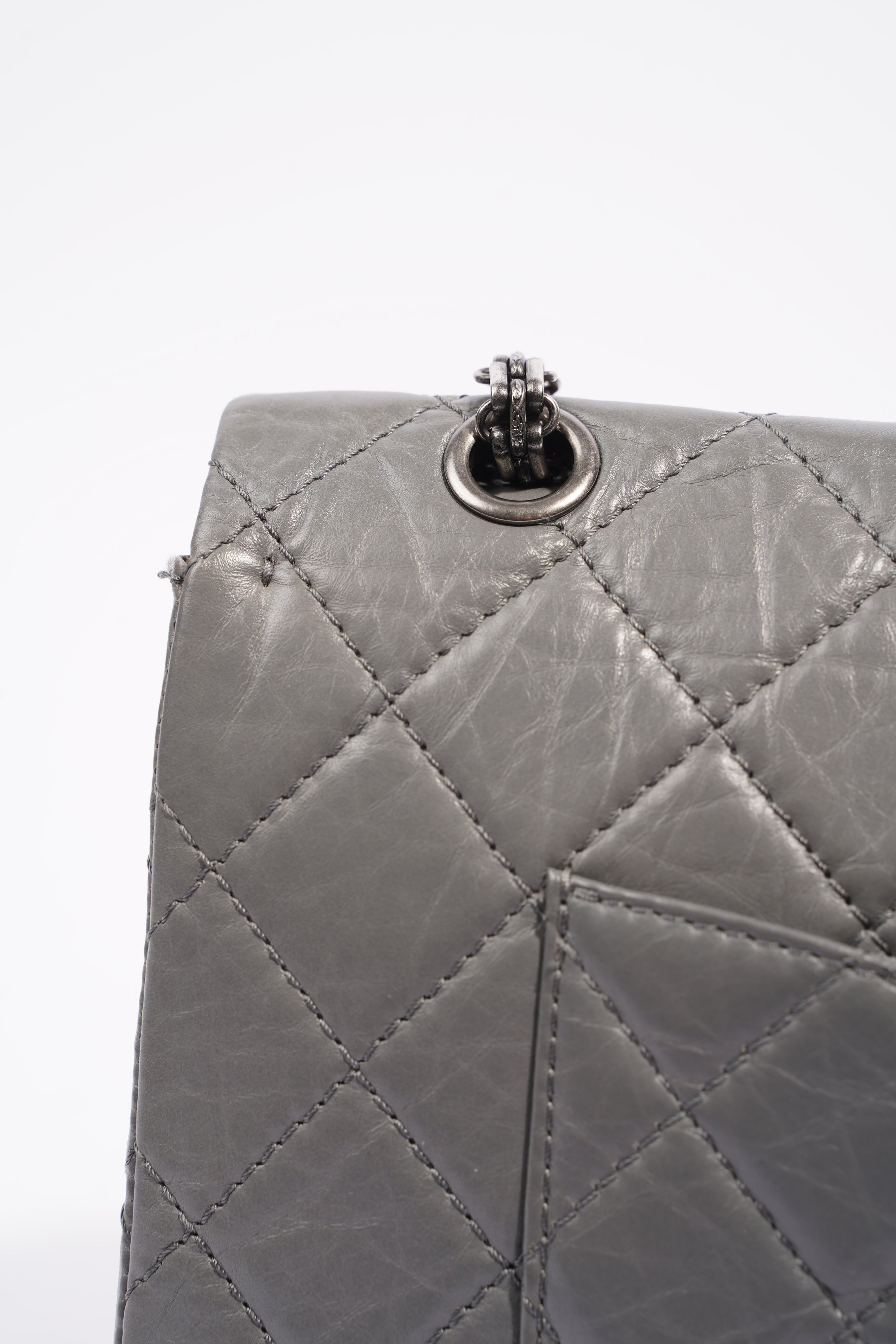 Chanel Womens 2.55 Lambskin Classic Flap Bag Grey