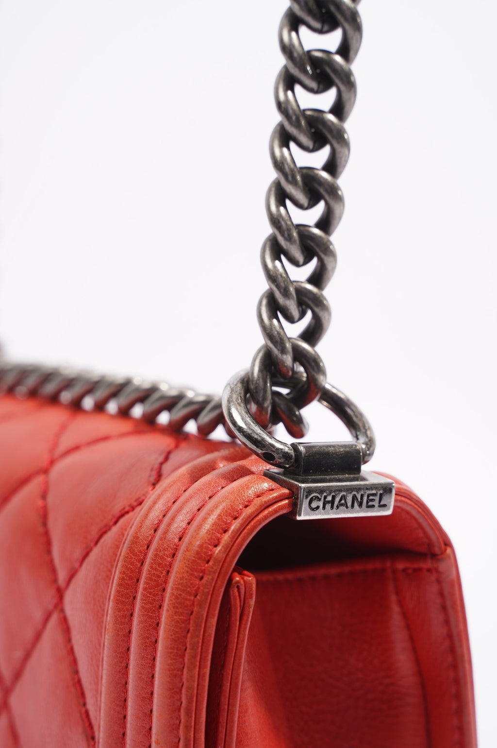 Chanel Womens Boy Bag Red Lambskin Small