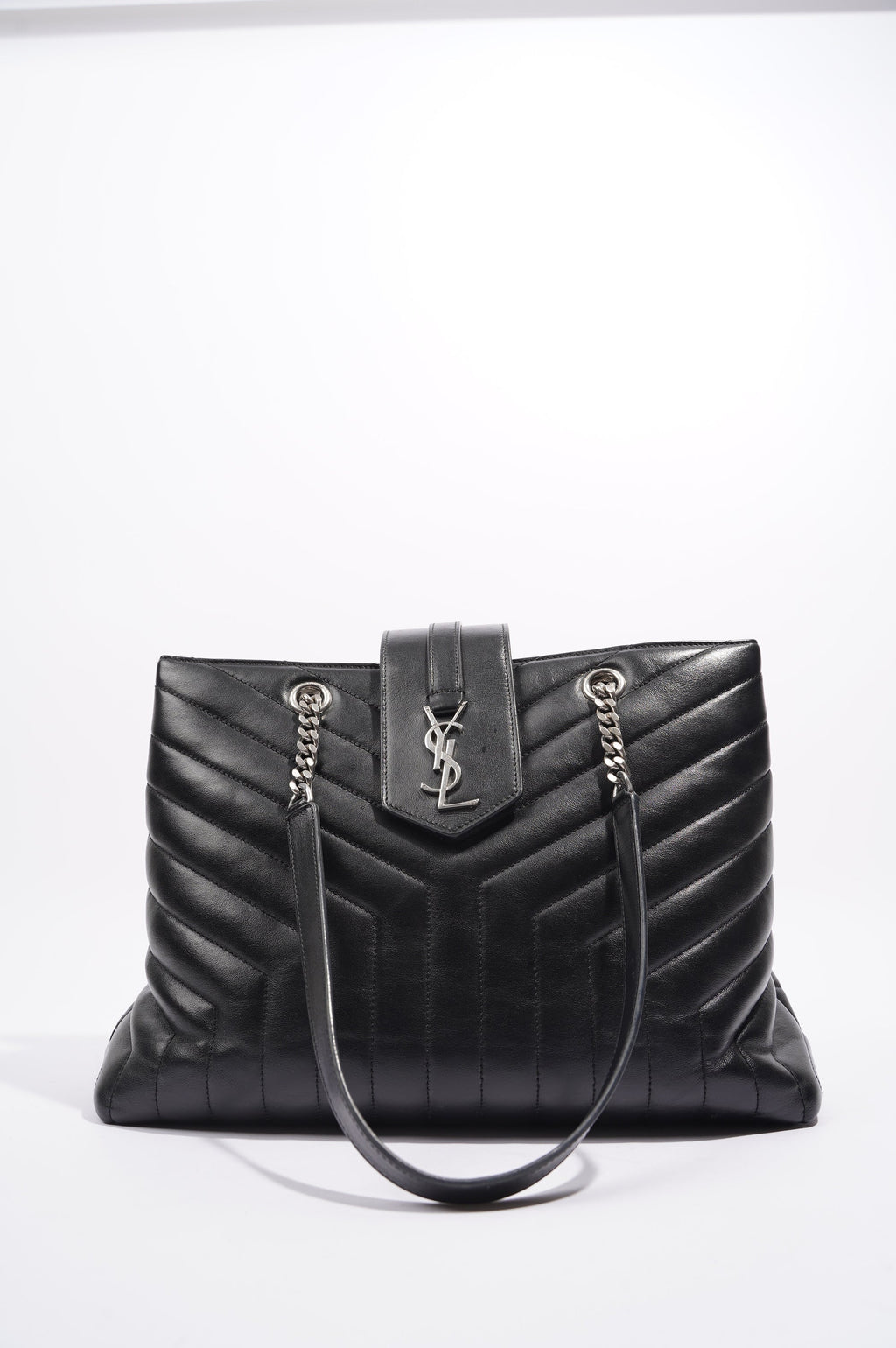 Saint Laurent Womens Lou Lou Shopper Bag Black / Silver Large