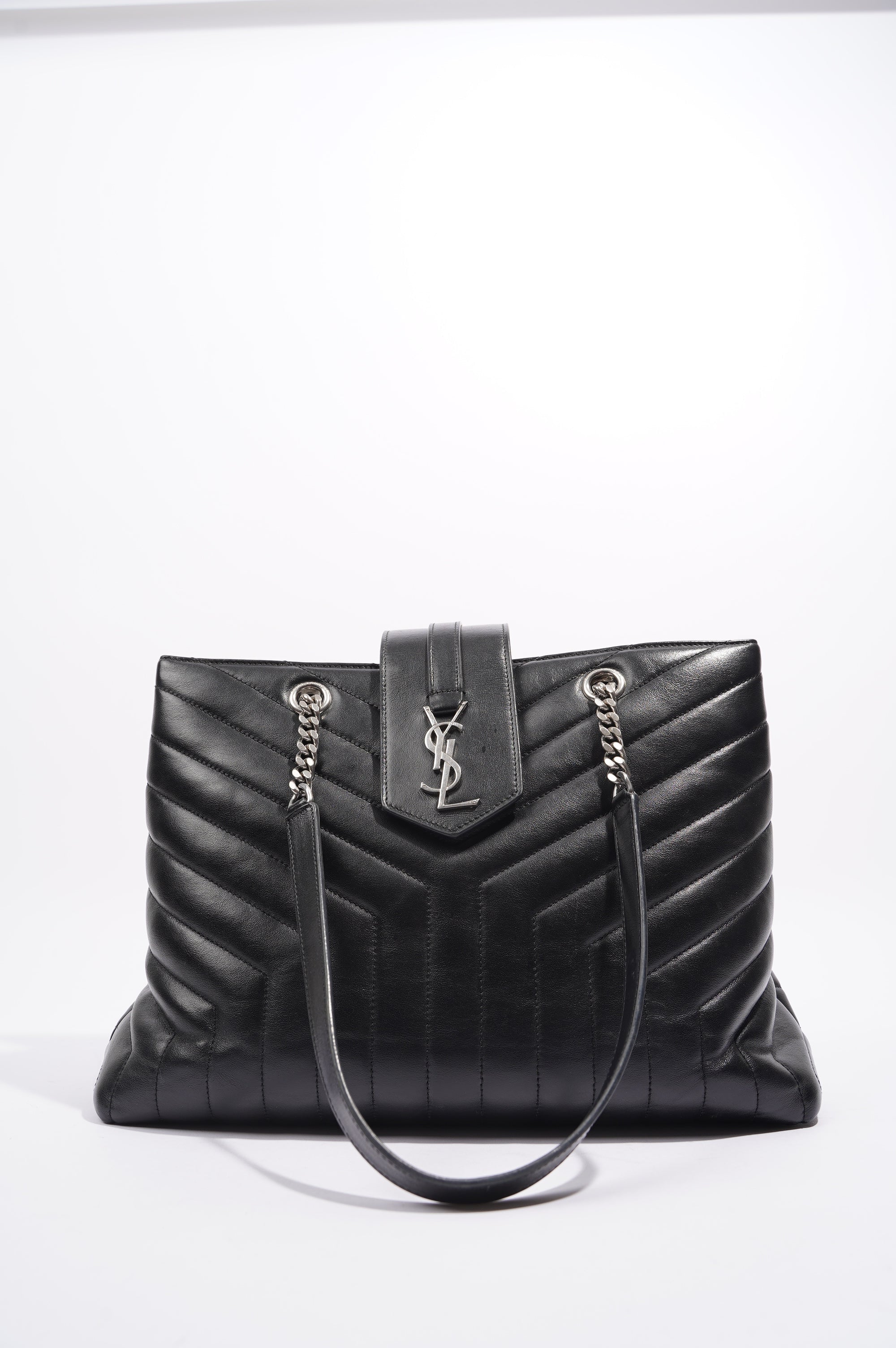 Saint Laurent Womens Lou Lou Shopper Bag Black / Silver Large