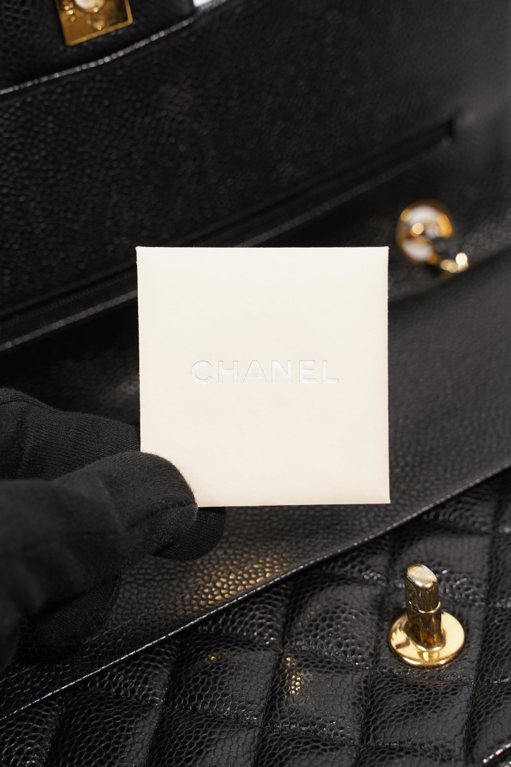 Chanel Womens Classic Flap Black Gold Medium