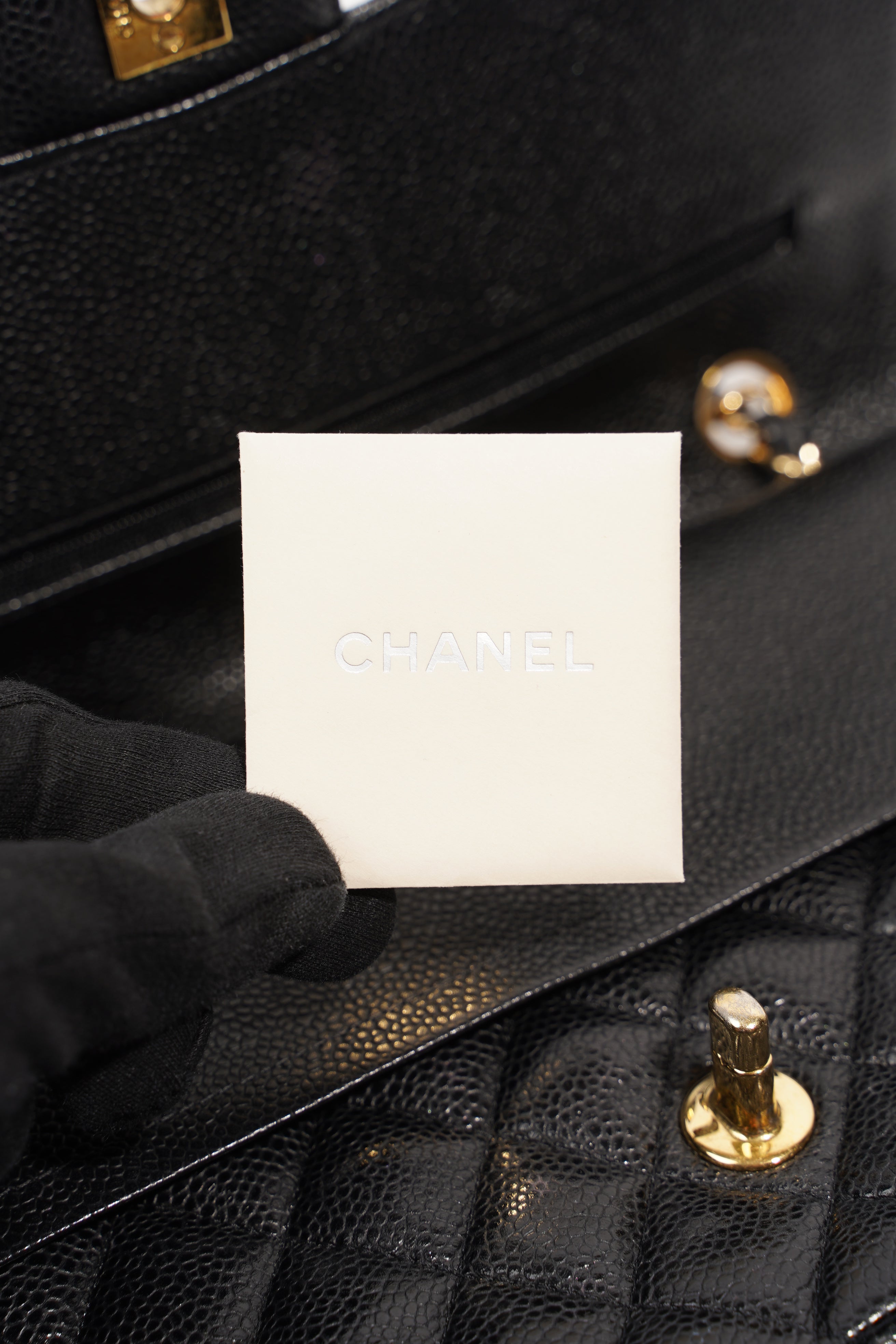Chanel Womens Classic Flap Black Gold Medium