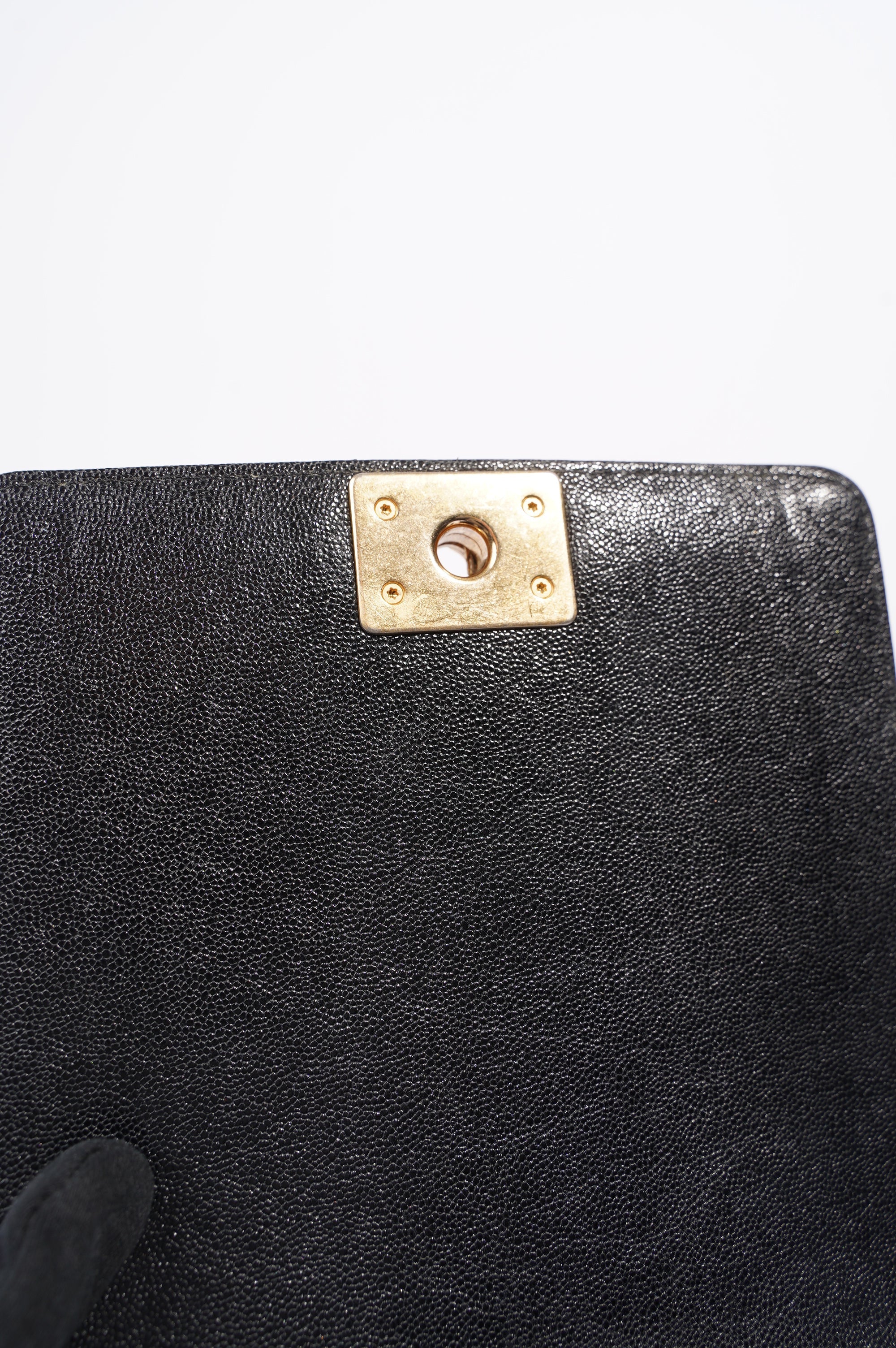 Chanel Womens North South Boy Bag Black Caviar Leather / Gold