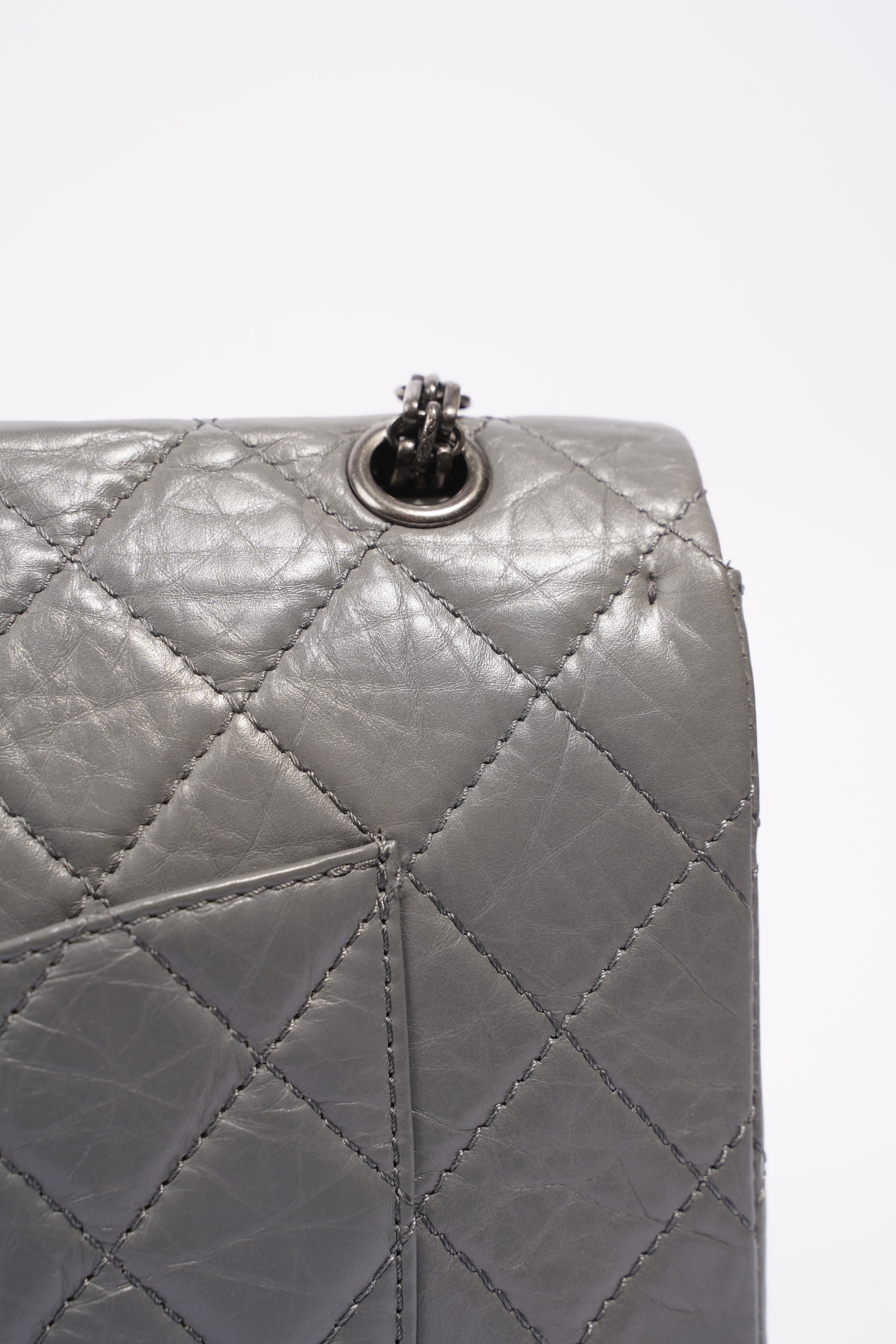 Chanel Womens 2.55 Lambskin Classic Flap Bag Grey