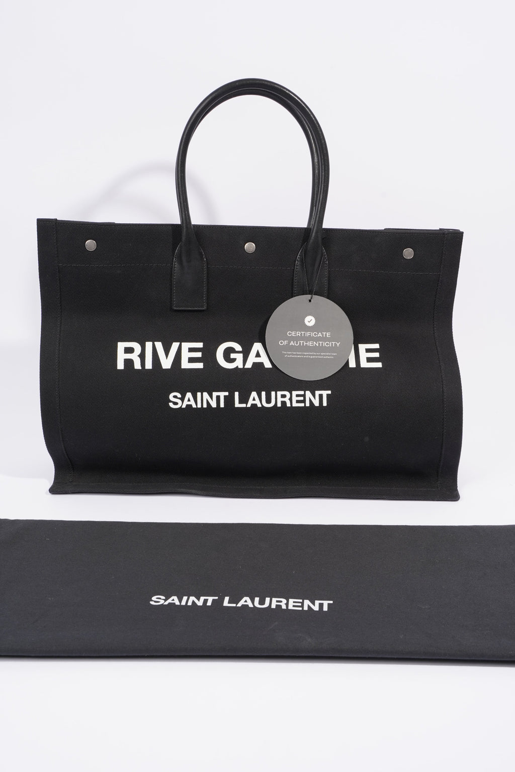 Saint Laurent Womens Rive Gauche Tote Black Canvas Large