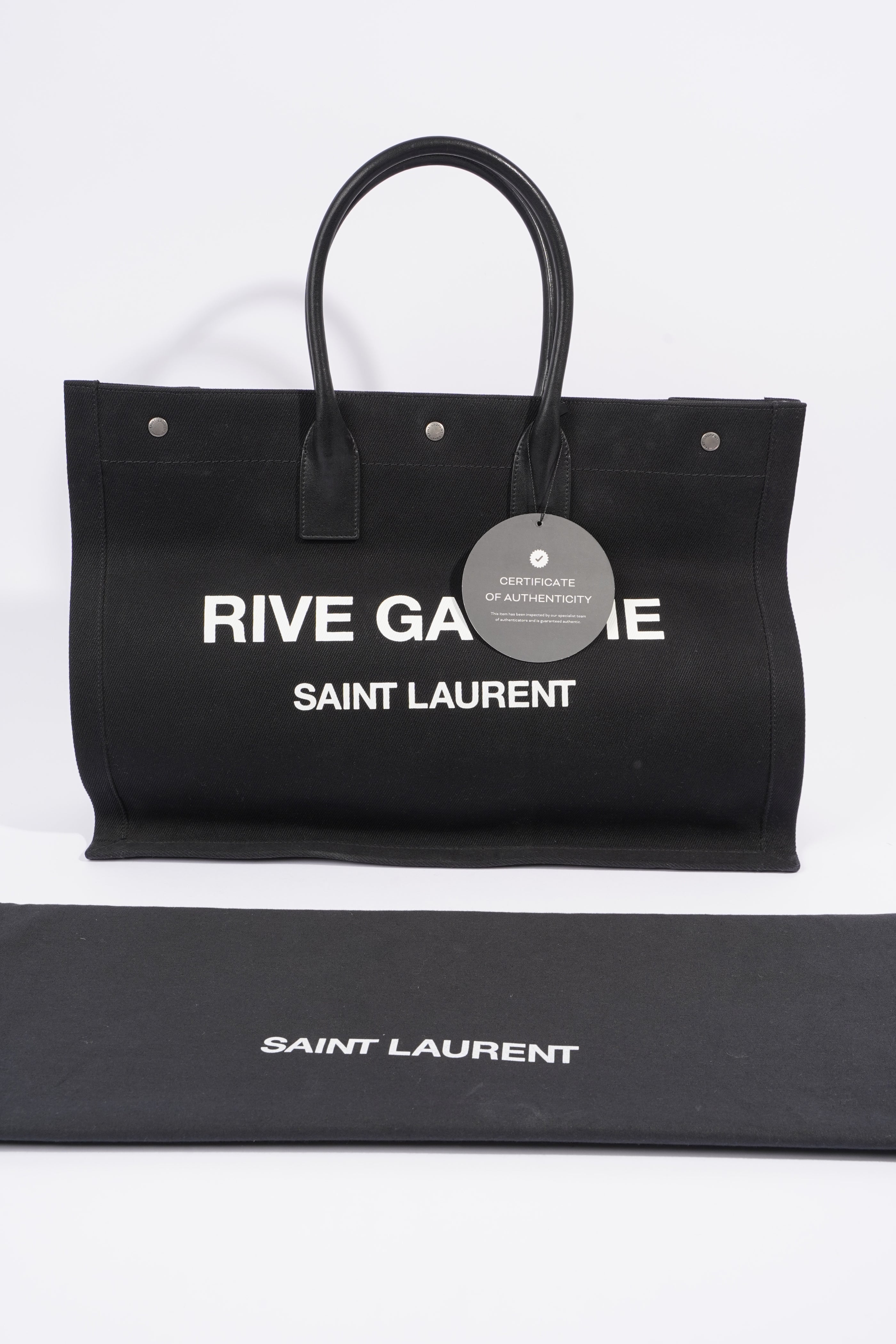 Saint Laurent Womens Rive Gauche Tote Black Canvas Large