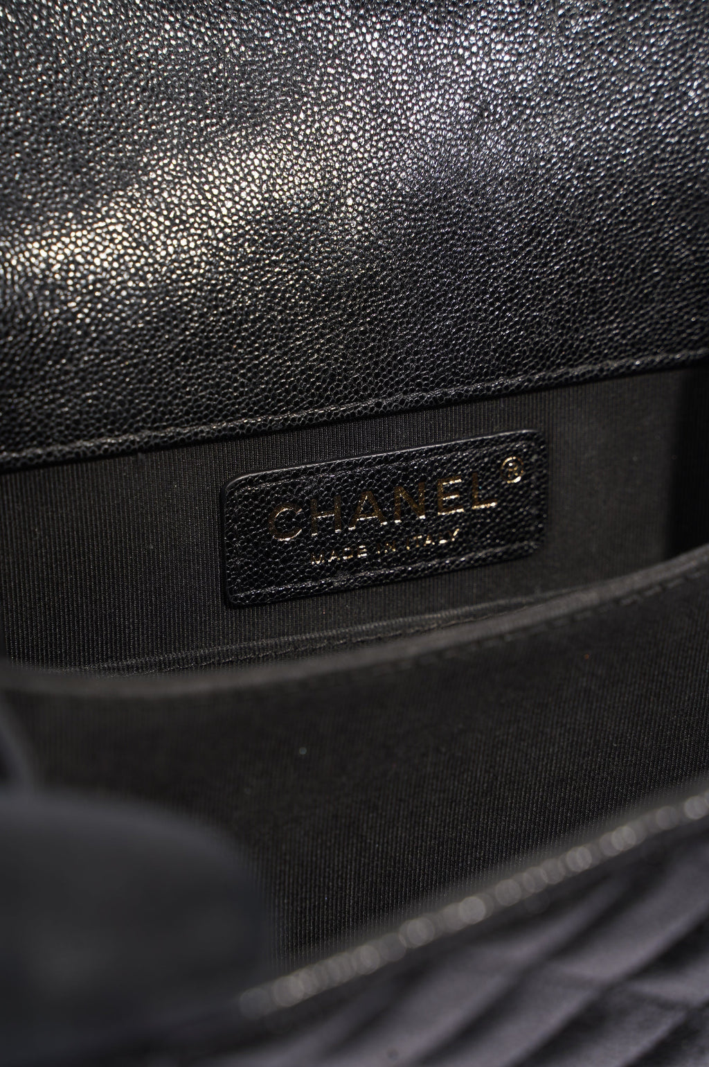 Chanel Womens North South Boy Bag Black Caviar Leather / Gold