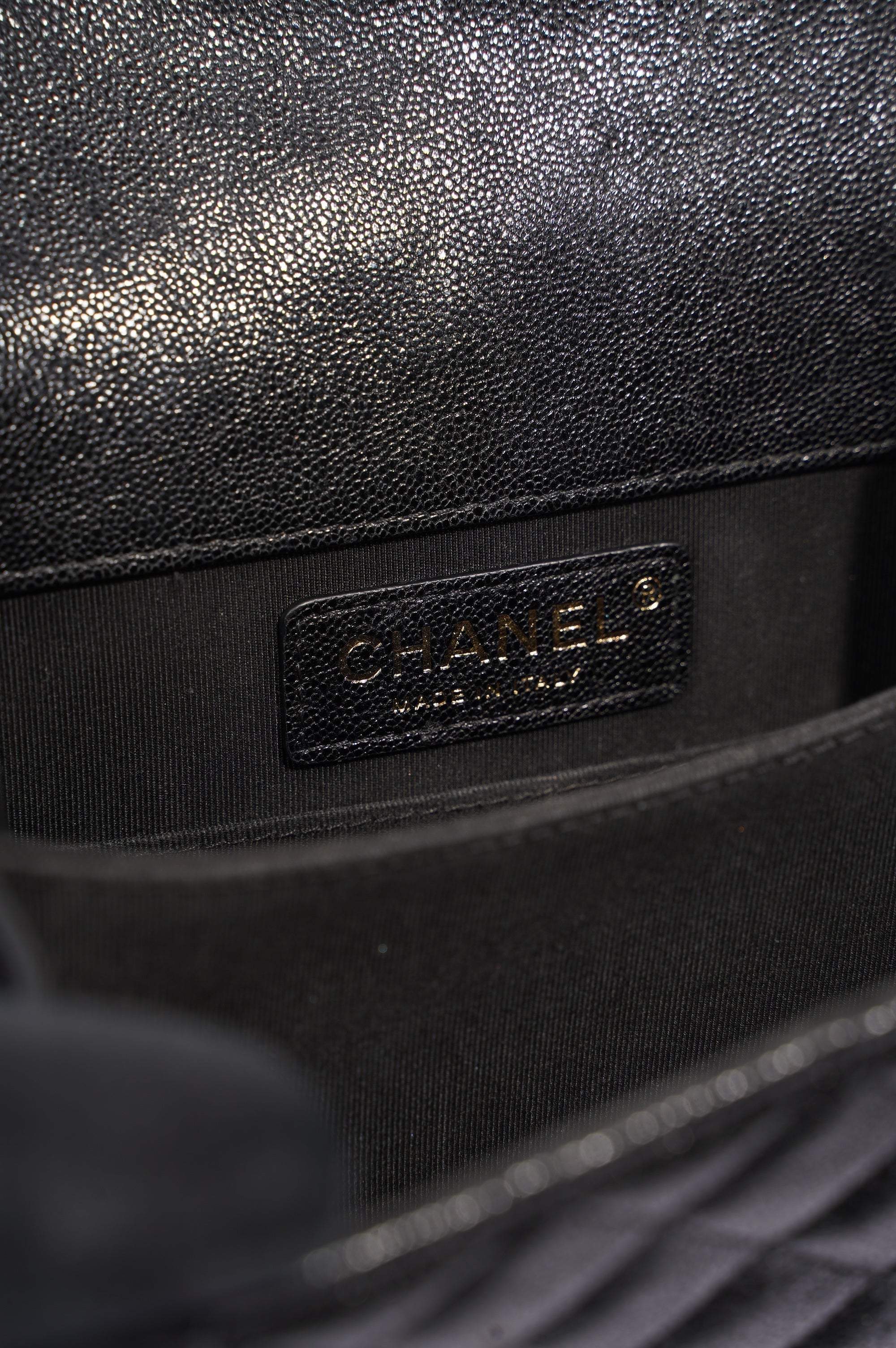 Chanel Womens North South Boy Bag Black Caviar Leather / Gold