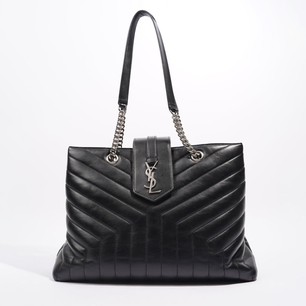 Saint Laurent Womens Lou Lou Shopper Bag Black / Silver Large