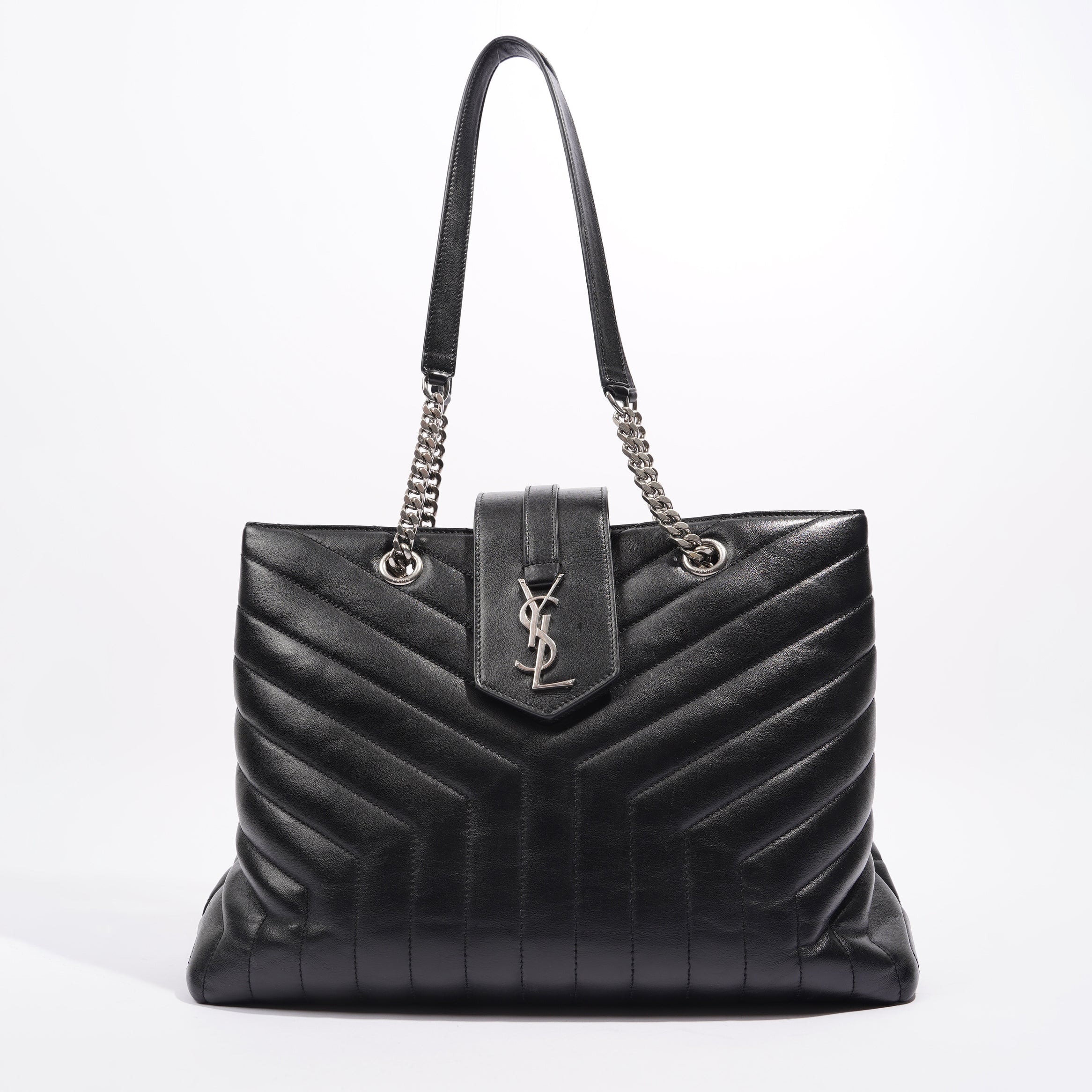 Saint Laurent Womens Lou Lou Shopper Bag Black / Silver Large