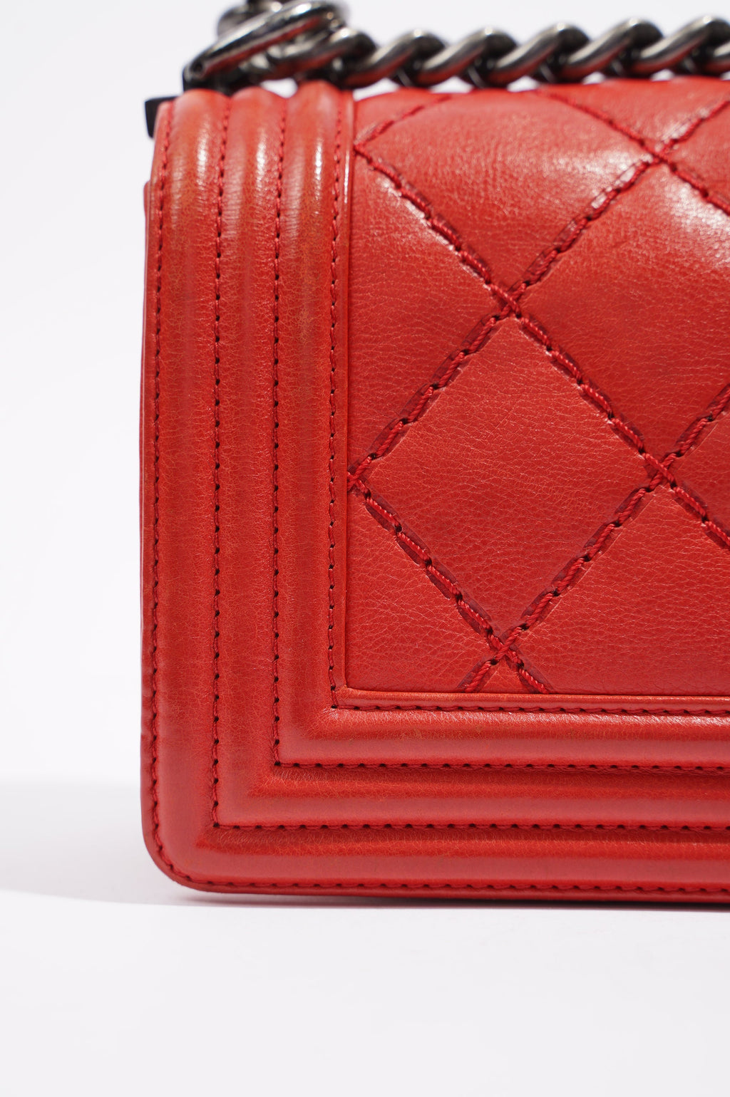 Chanel Womens Boy Bag Red Lambskin Small