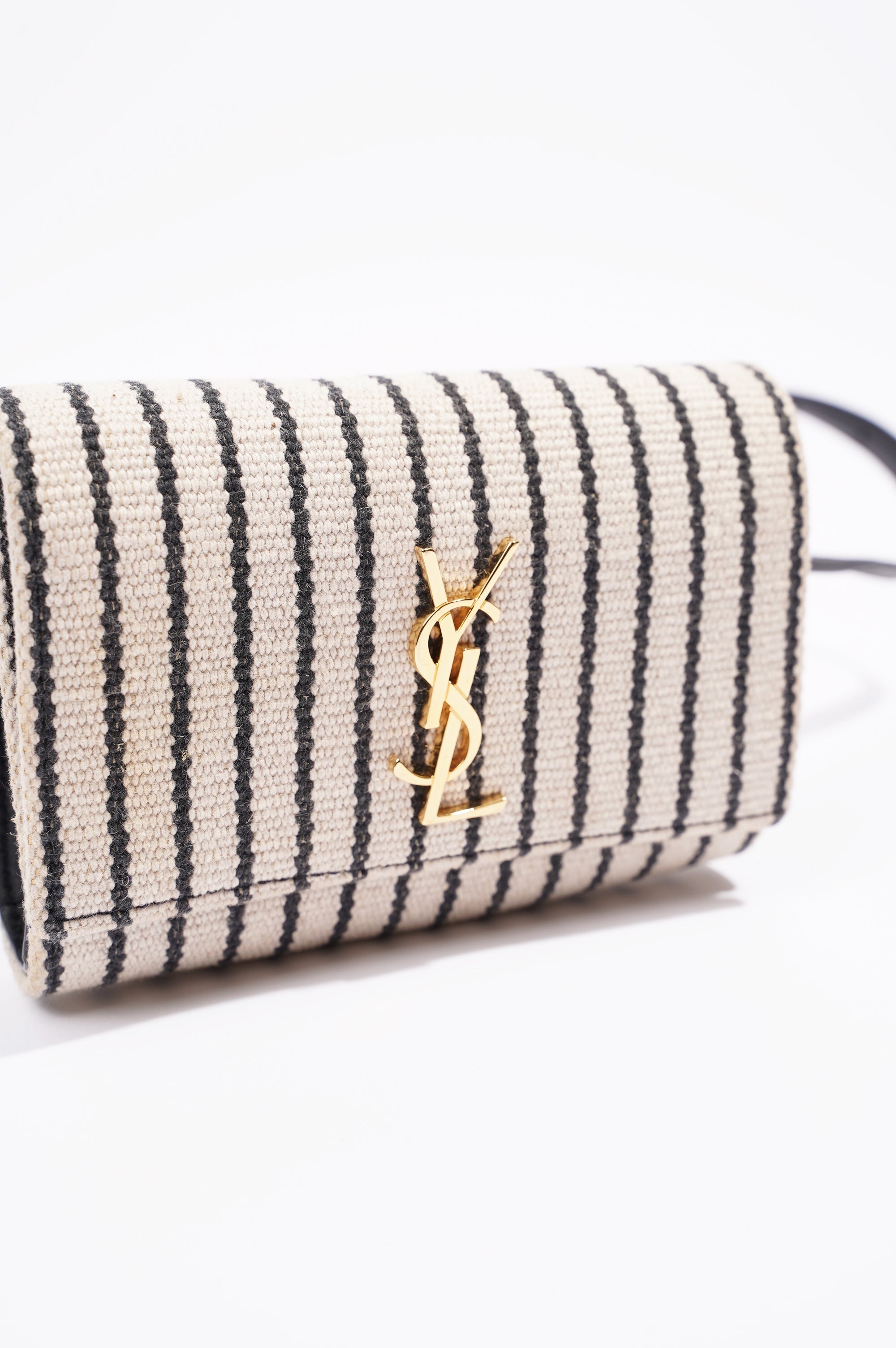 Saint Laurent Womens Kate Belt Bag Cream / Black Canvas Mini