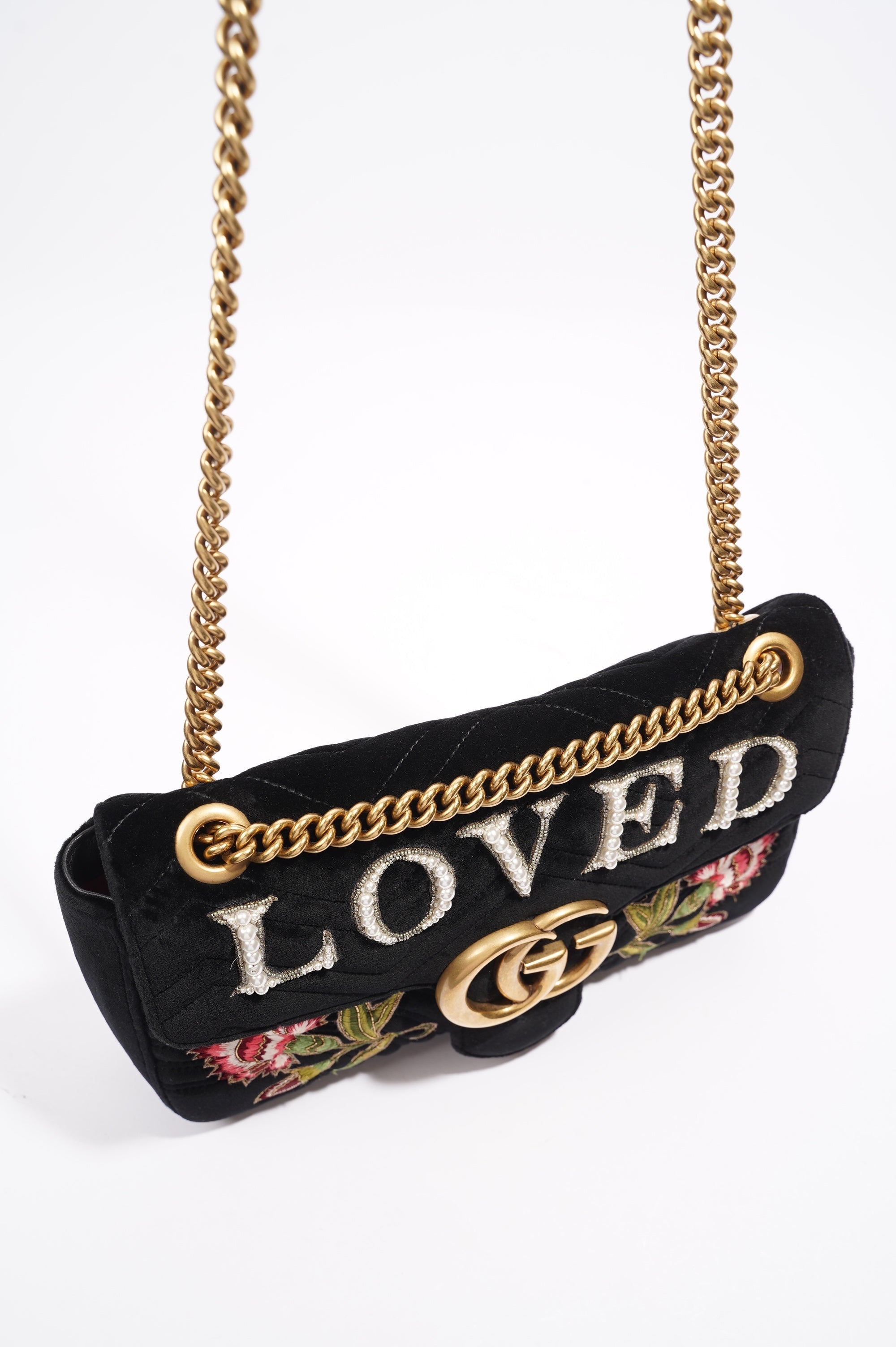 Gucci Mamont Loved Flap Black Embroidery / Velvet Medium