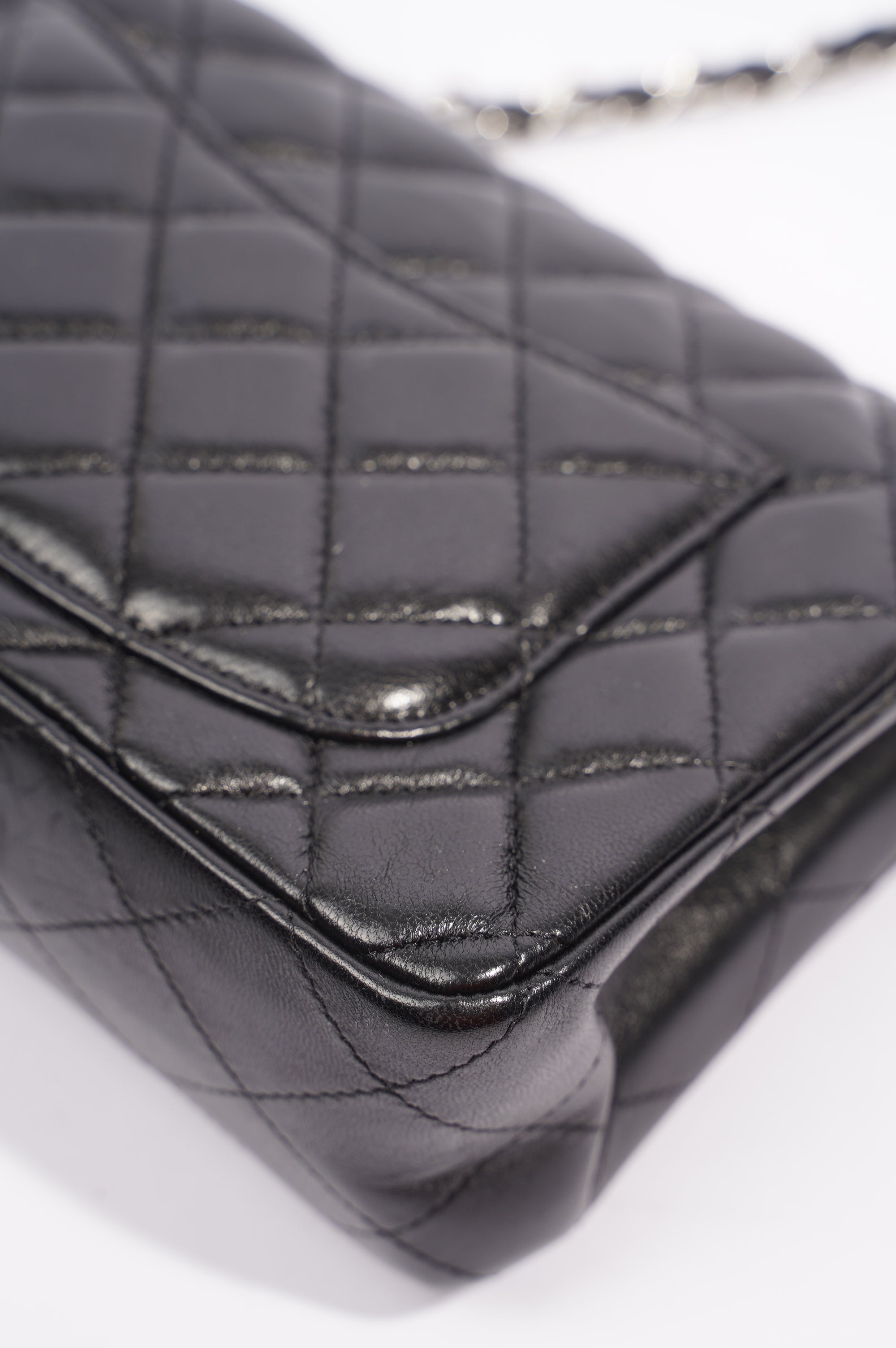 Chanel Womens Lambskin Flap Bag Black Mini