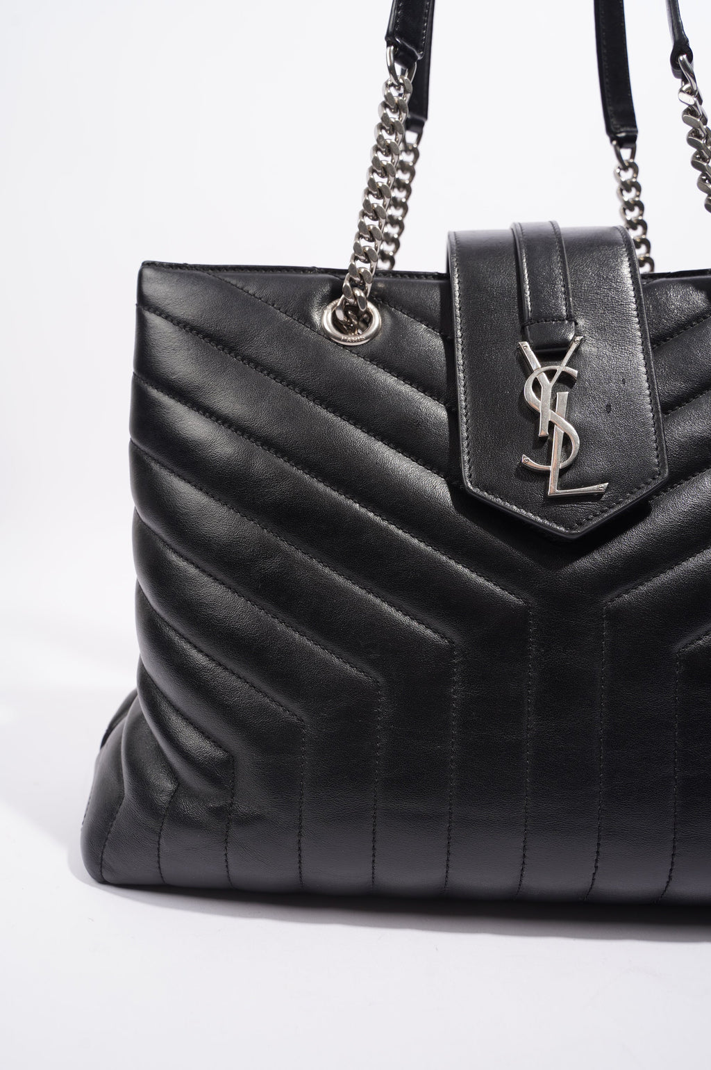 Saint Laurent Womens Lou Lou Shopper Bag Black / Silver Large