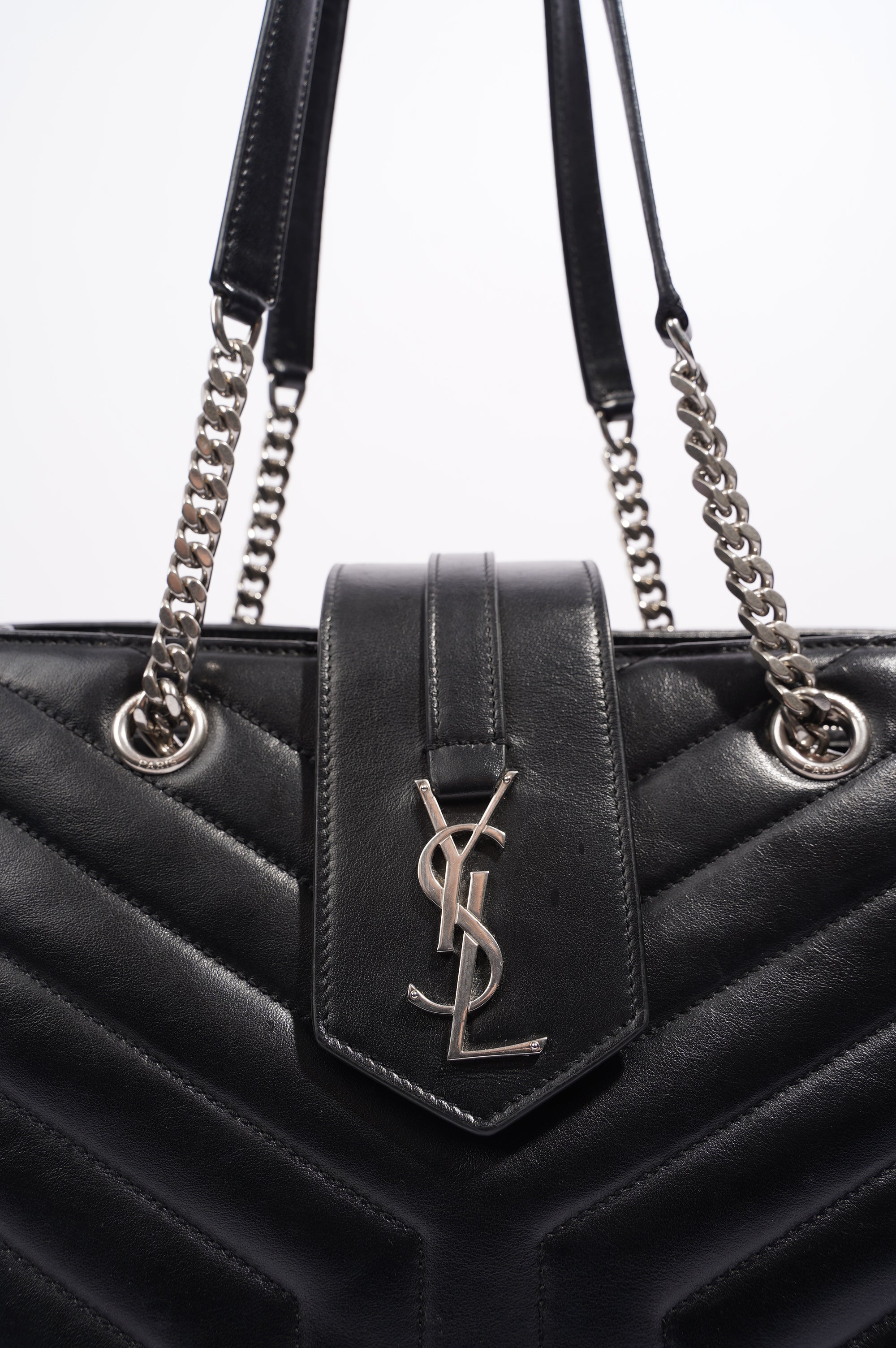 Saint Laurent Womens Lou Lou Shopper Bag Black / Silver Large