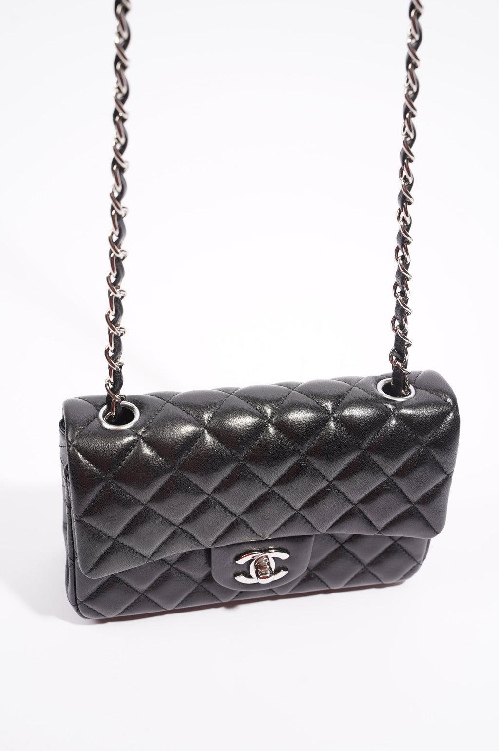 Chanel Womens Lambskin Flap Bag Black Mini