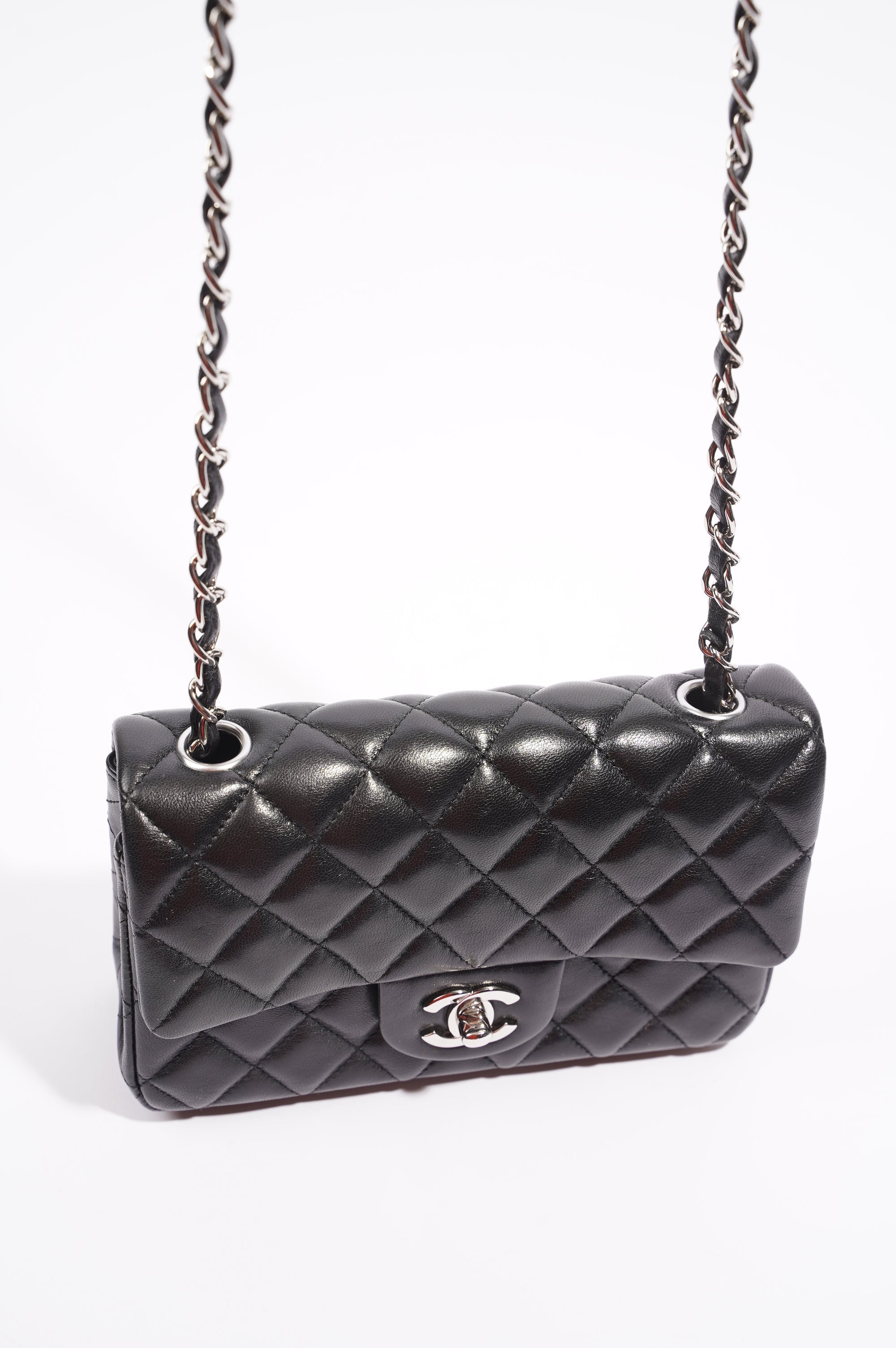 Chanel Womens Lambskin Flap Bag Black Mini