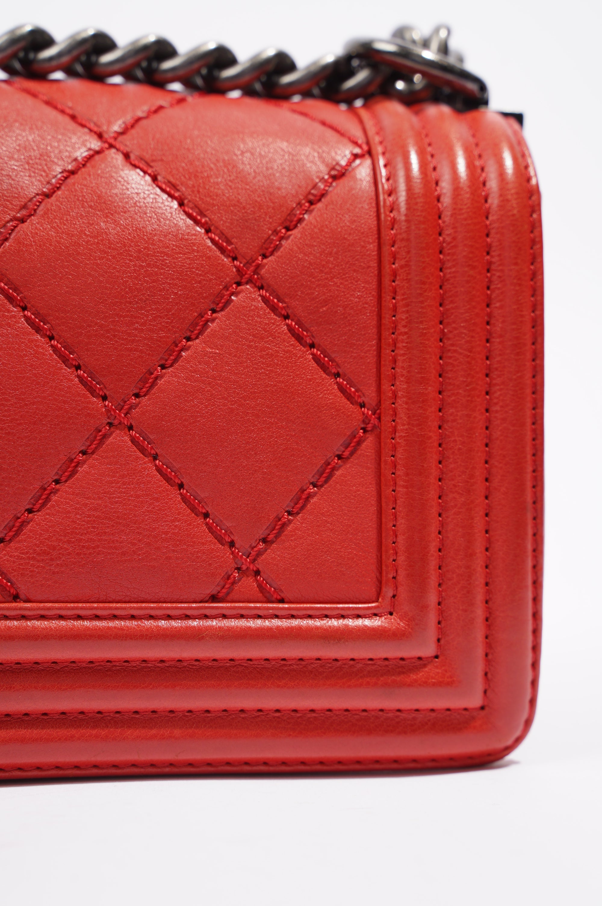 Chanel Womens Boy Bag Red Lambskin Small