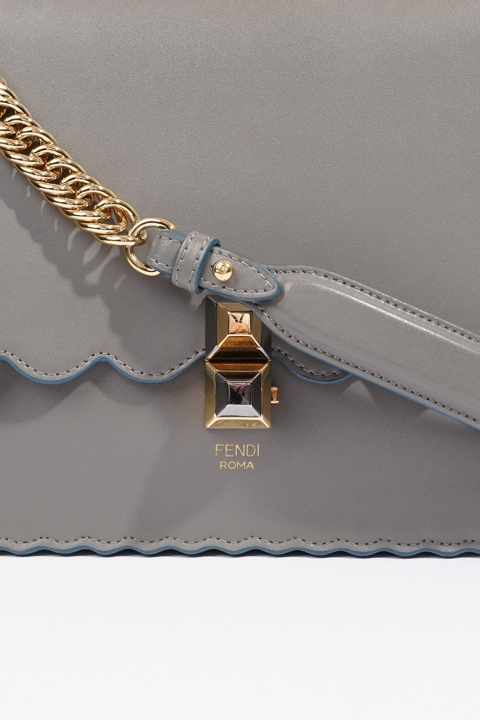 Fendi Kan I Scallop Bag Grey Leather Medium