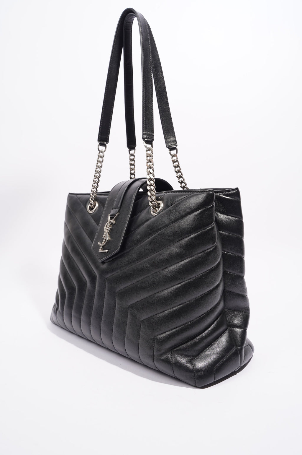 Saint Laurent Womens Lou Lou Shopper Bag Black / Silver Large