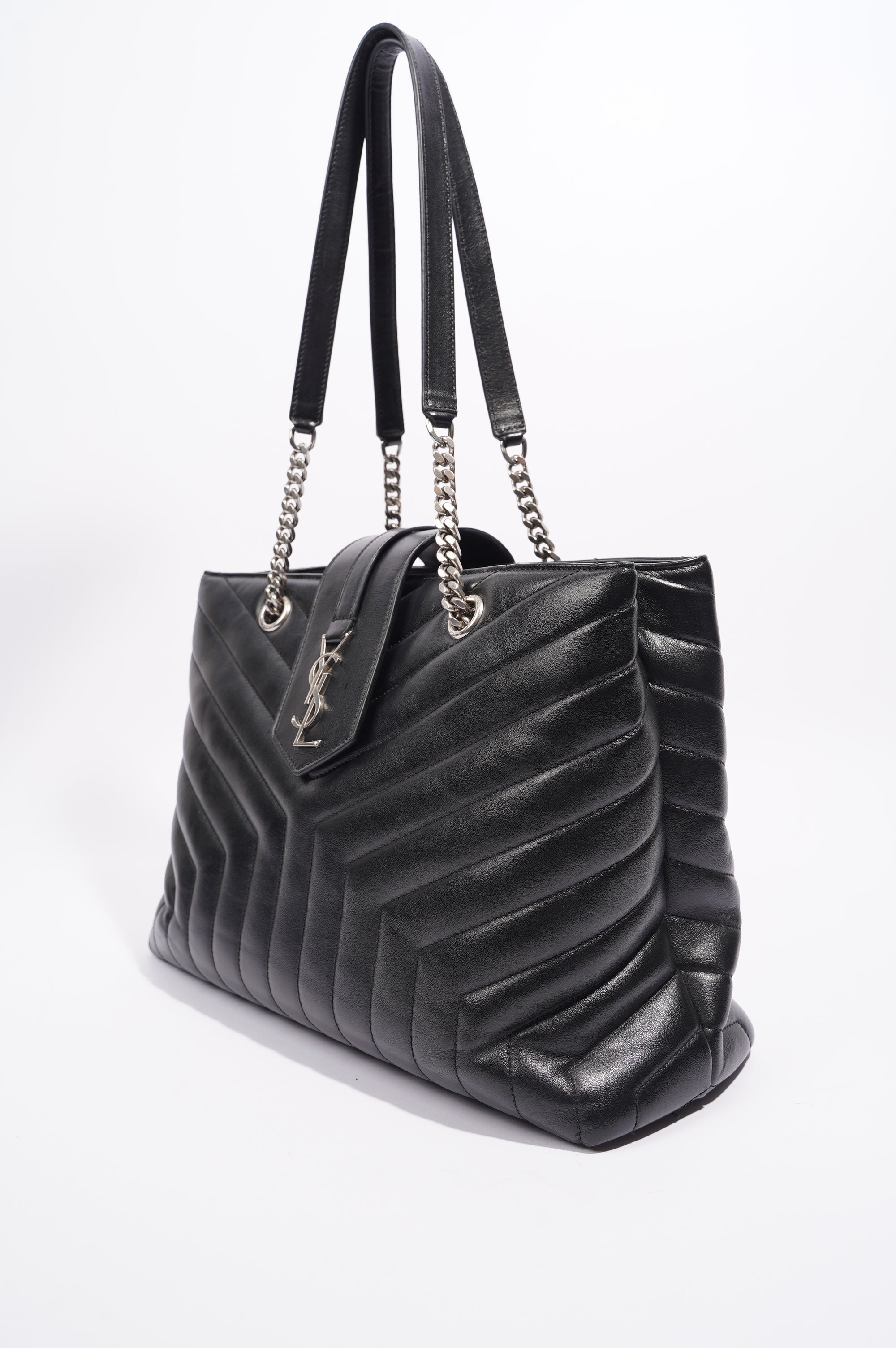 Saint Laurent Womens Lou Lou Shopper Bag Black / Silver Large