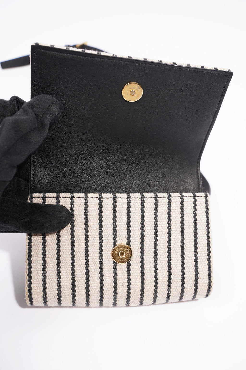 Saint Laurent Womens Kate Belt Bag Cream / Black Canvas Mini