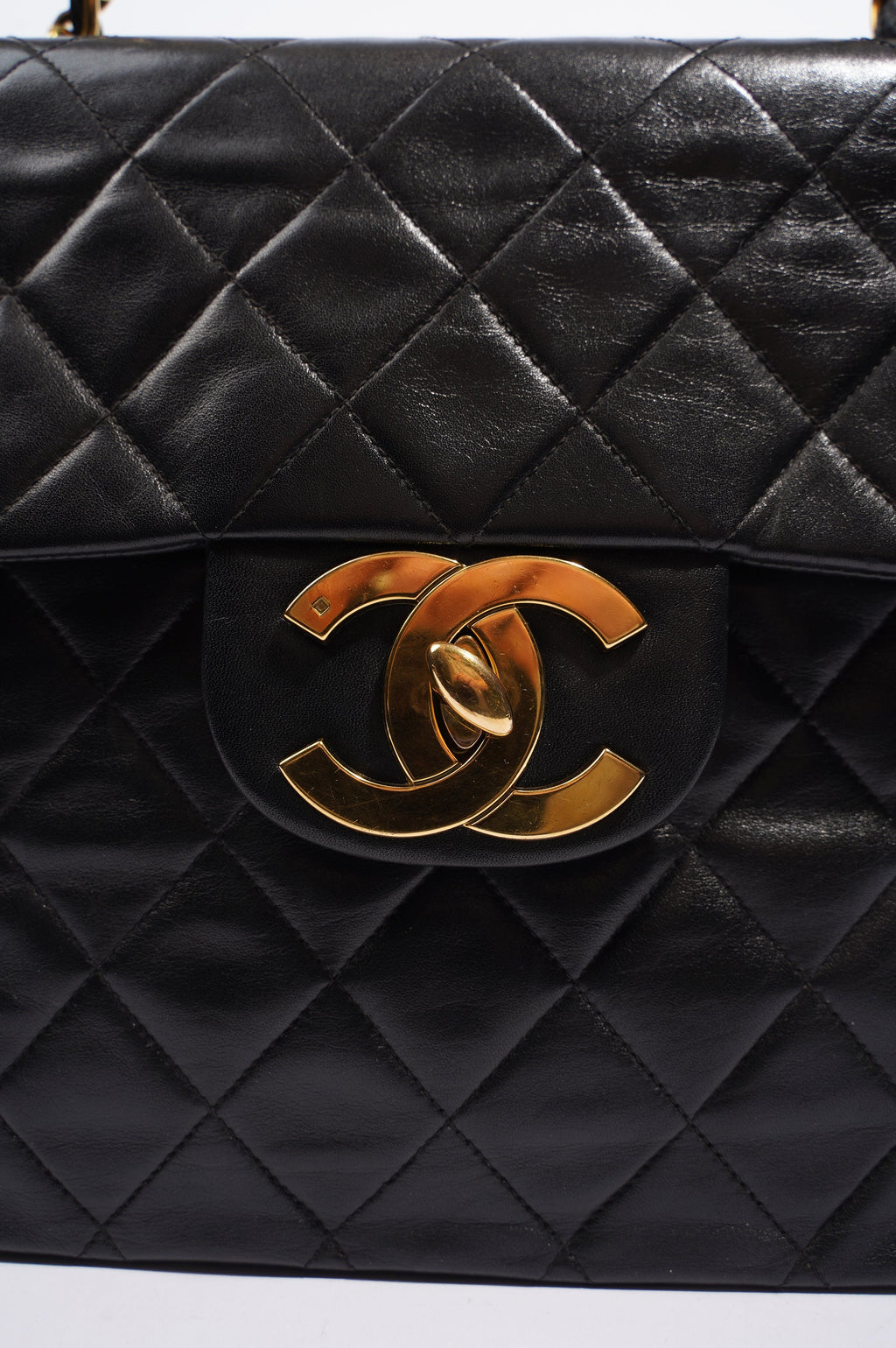Chanel Womens Single Flap Black Lambskin / Gold Large