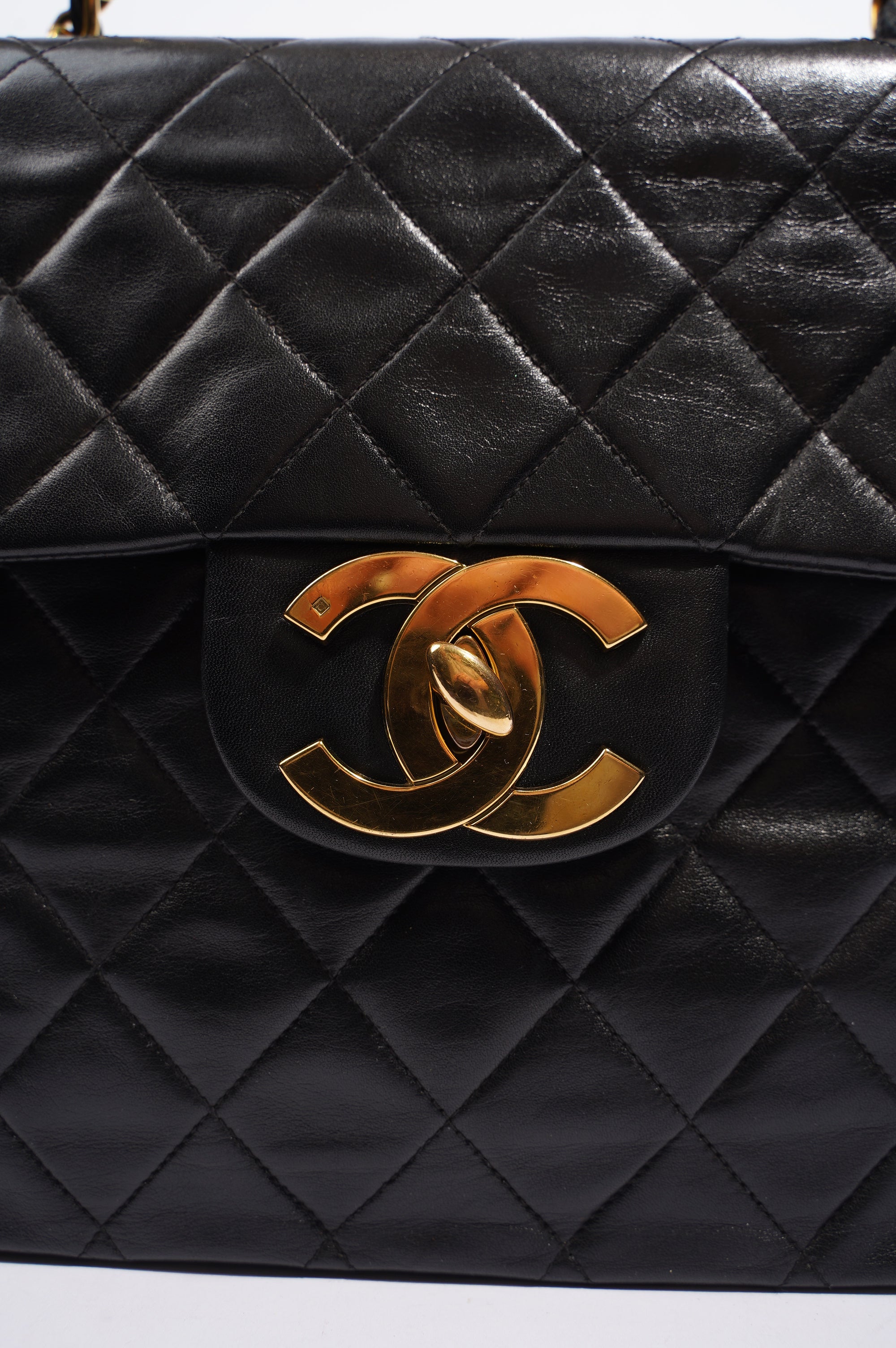 Chanel Womens Single Flap Black Lambskin / Gold Large