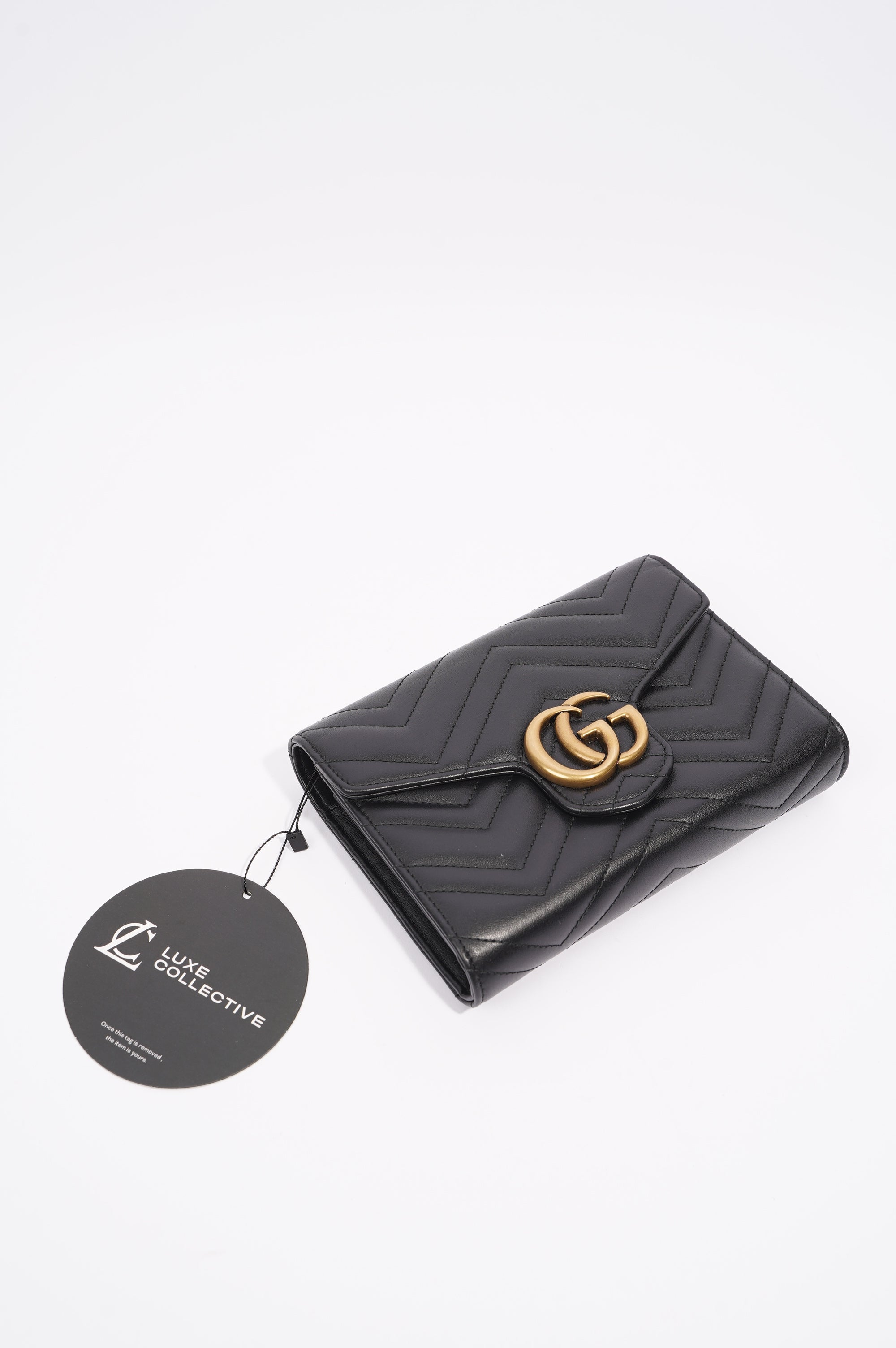 Gucci Womens Marmont Flap Black / Gold Matelasse Mini