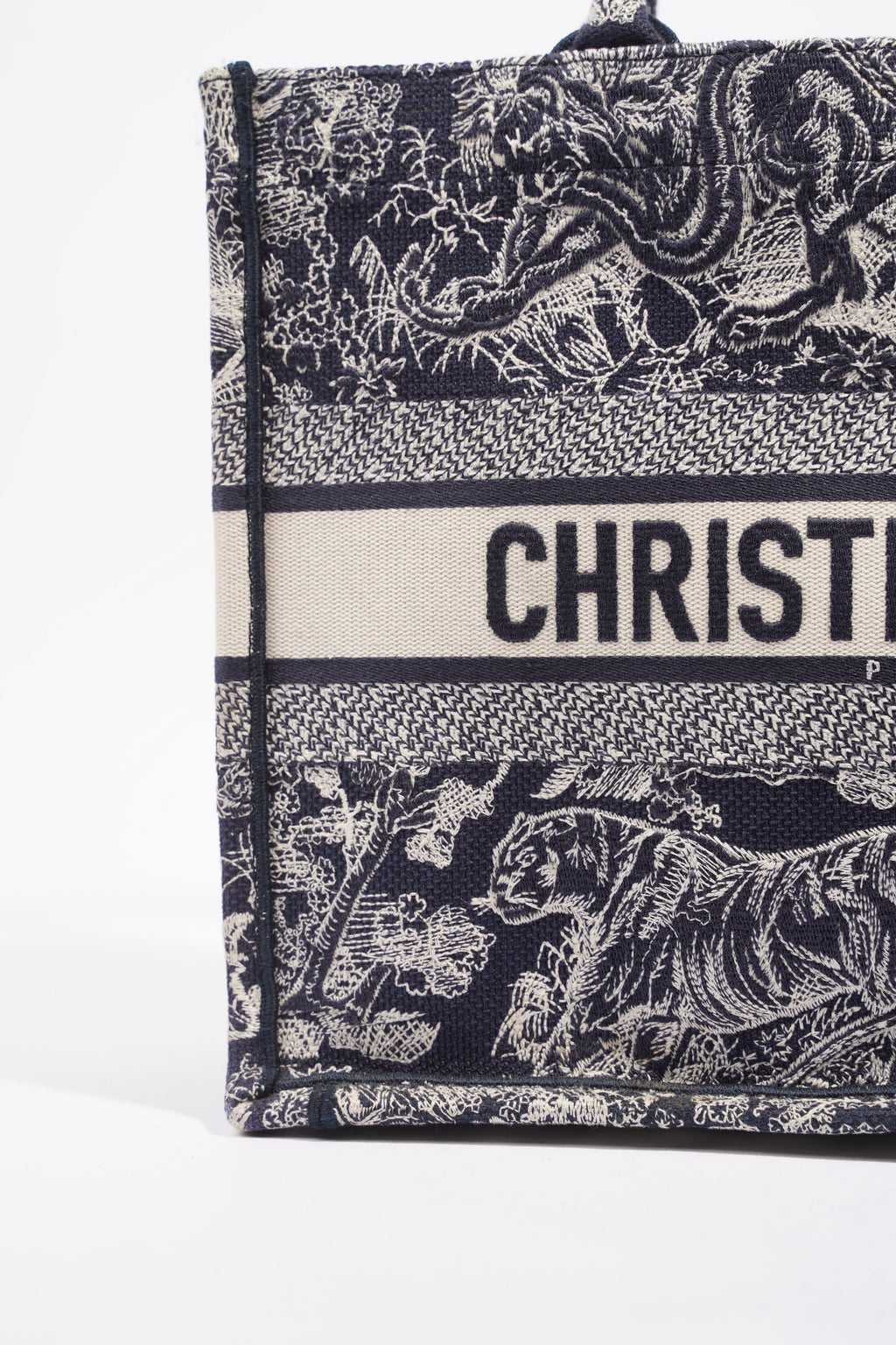 Christian Dior Womens Book Tote Blue Toile de Jouy Reverse Embroidery Medium