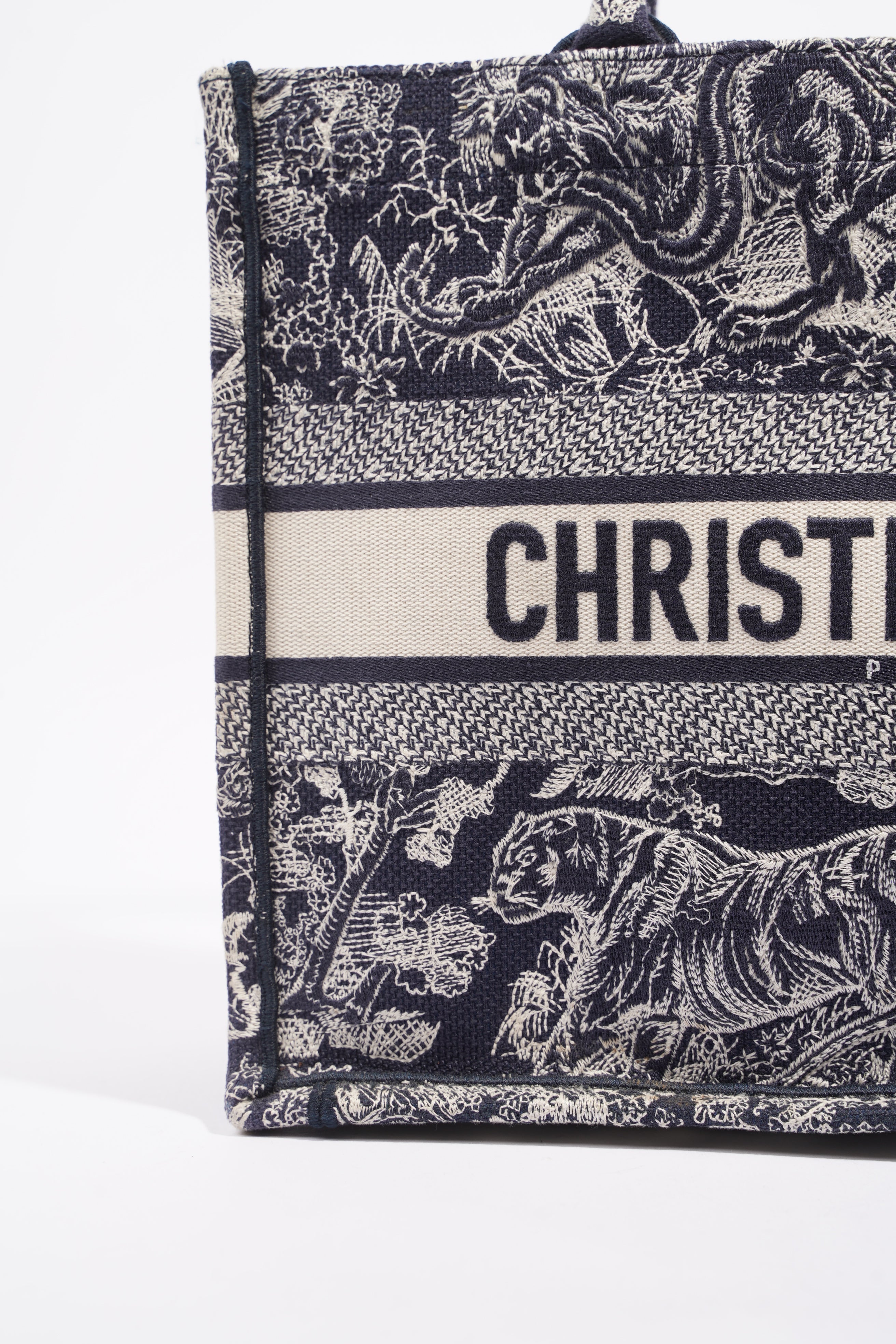 Christian Dior Womens Book Tote Blue Toile de Jouy Reverse Embroidery Medium