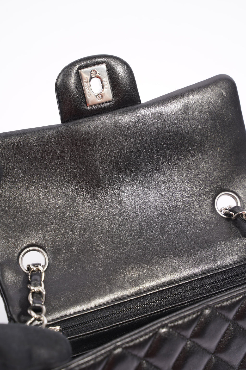 Chanel Womens Lambskin Flap Bag Black Mini
