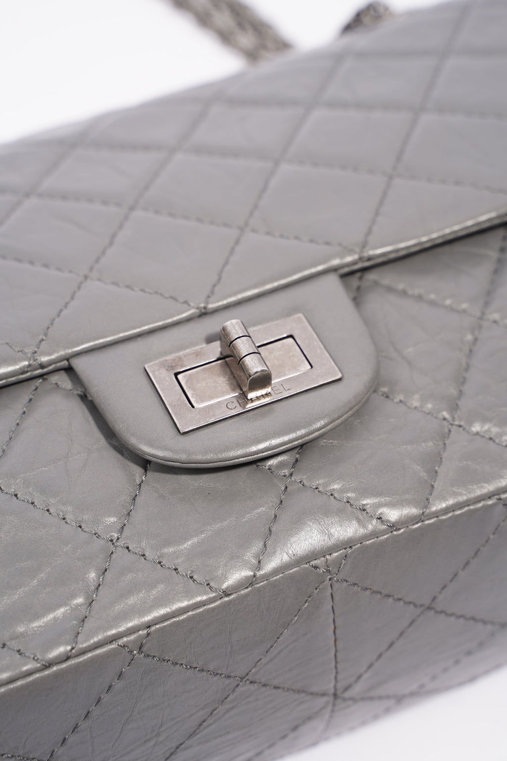 Chanel Womens 2.55 Lambskin Classic Flap Bag Grey